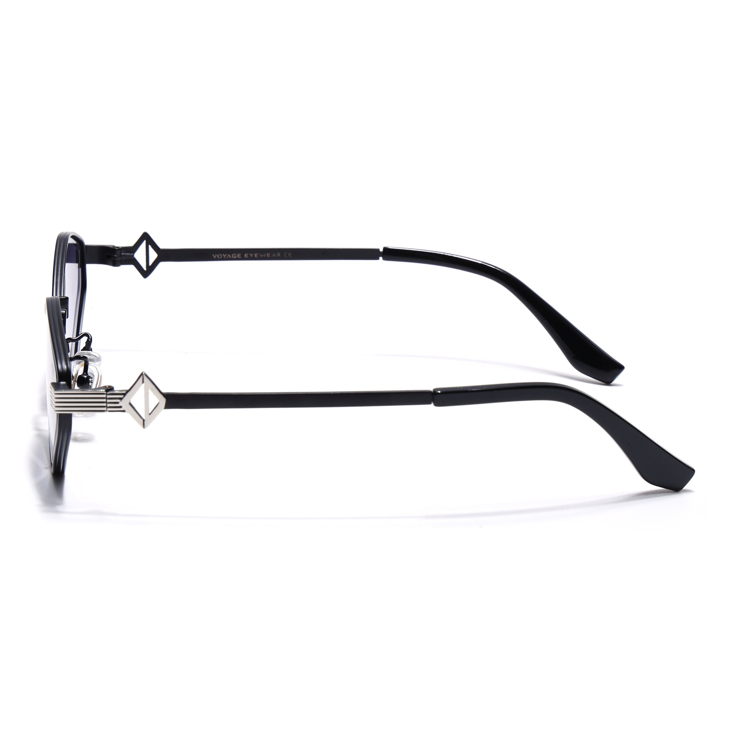 Hexagonal Sunglasses for Men & Women (Grey & Clear Lens | Black & Silver Frame - MG7521)