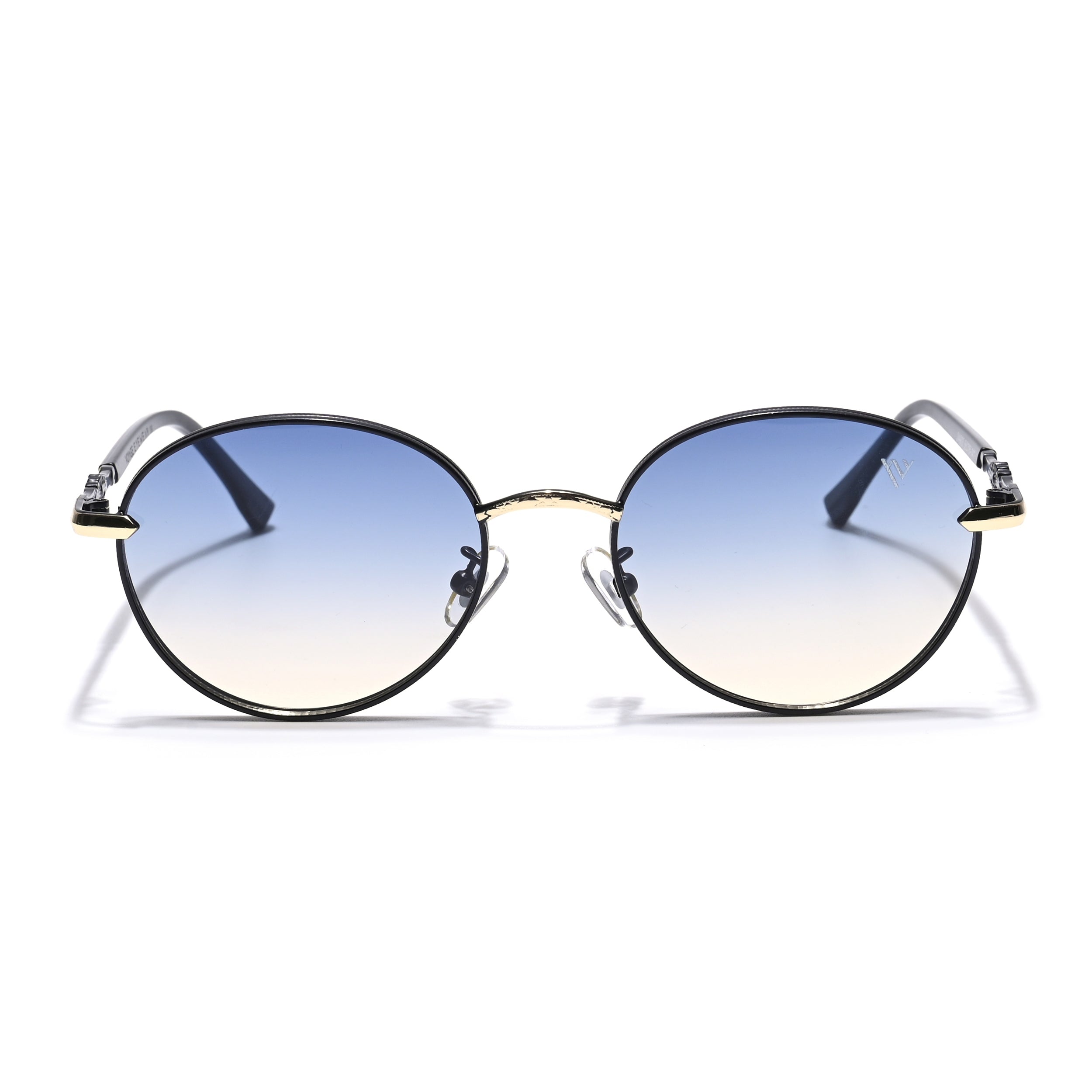 Shadow | Black & Gloden Round Sunglasses | Blue & Clear Lens - MG6729