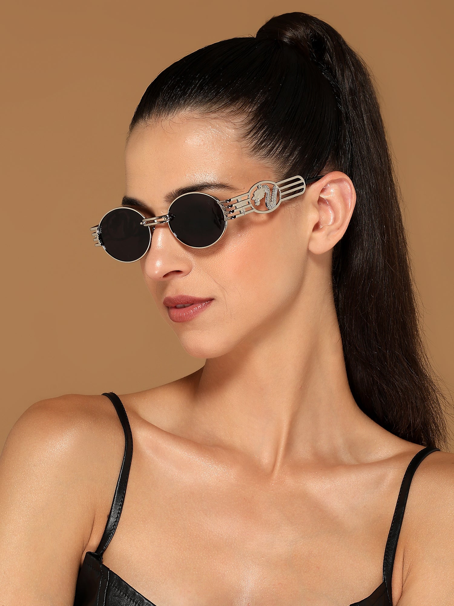 Viper | Oval Sunglasses (Black Lens | Silver Frame - MG5189)