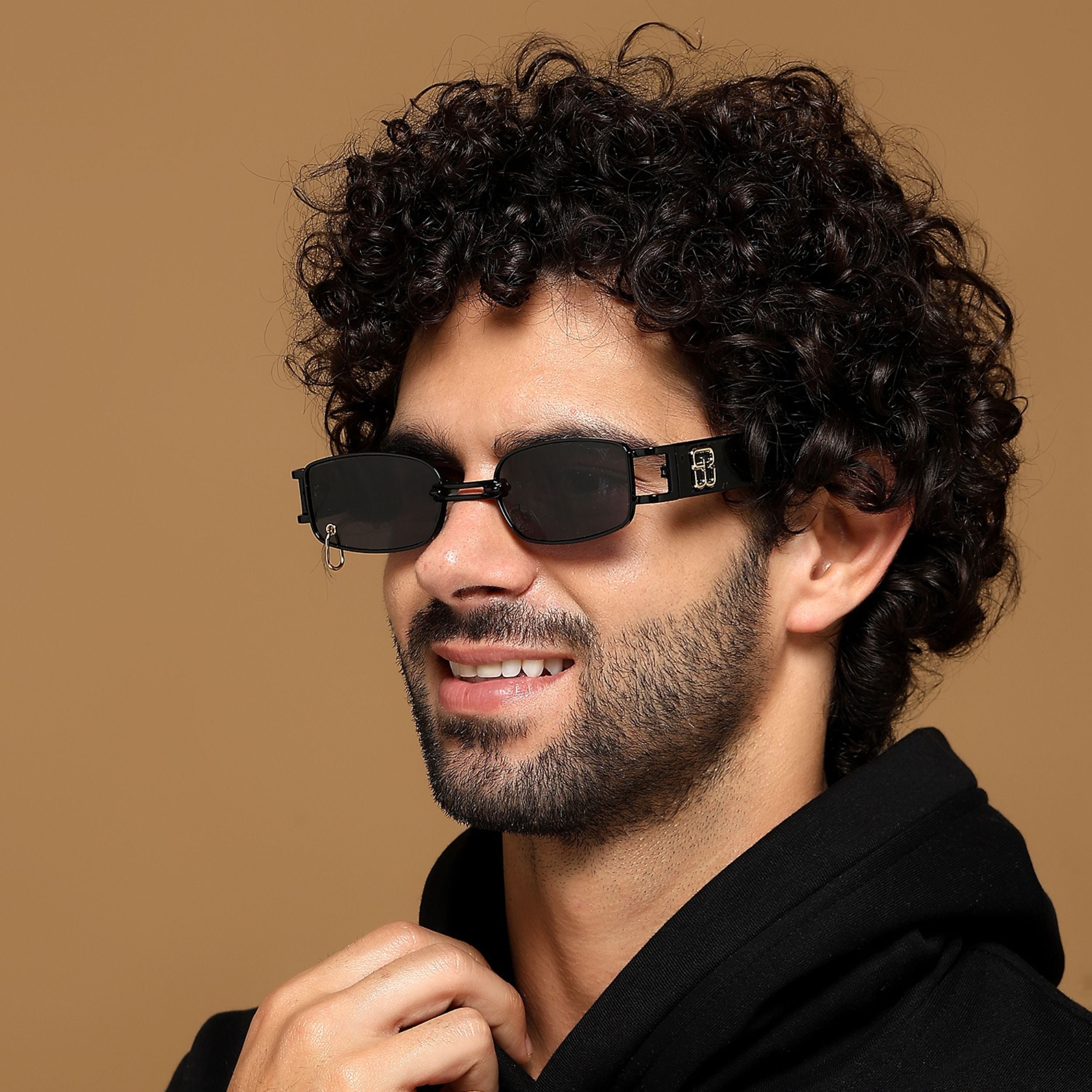 Punk | Black Rectangle Sunglasses | Black Lens - MG5209