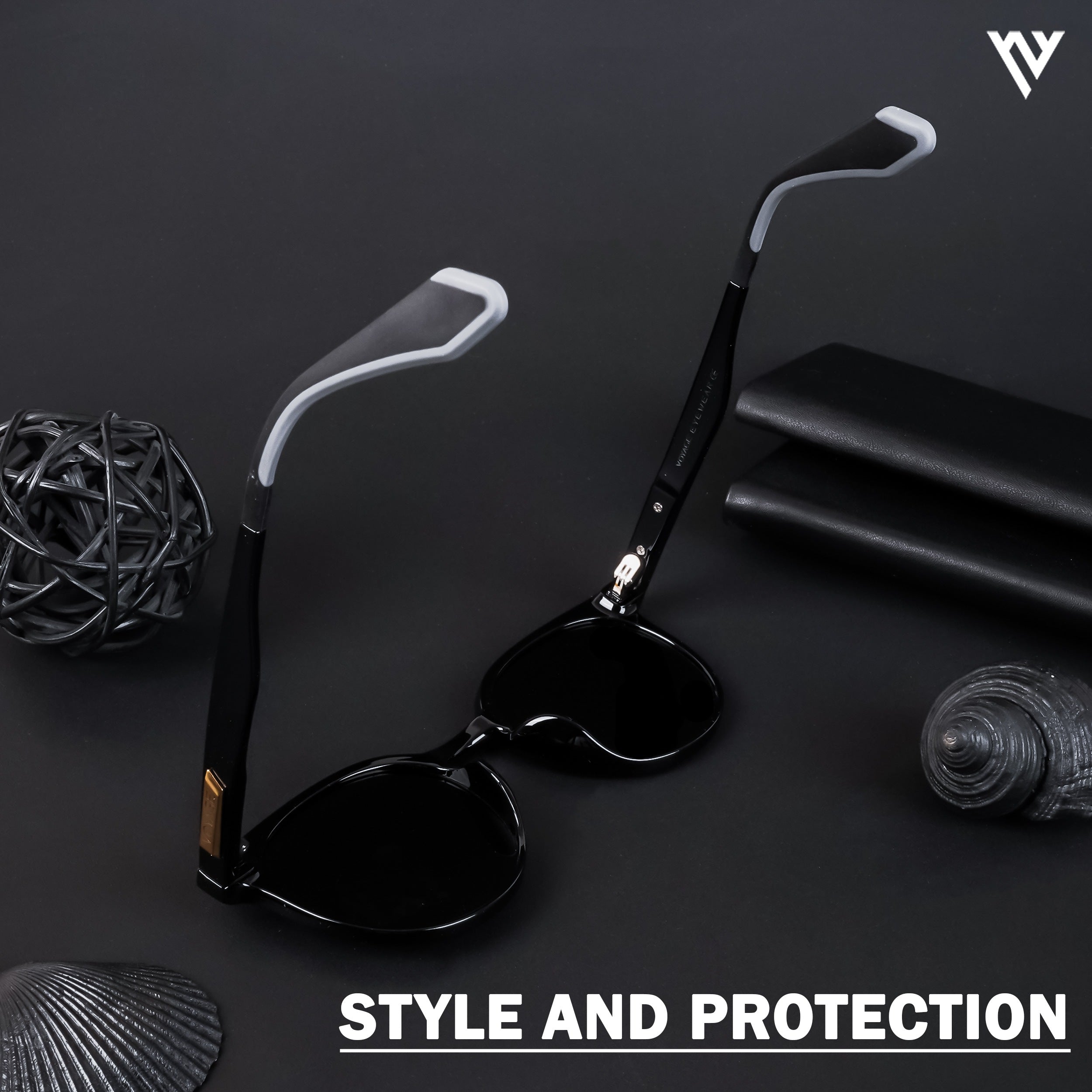 Voyage Active Shine Black Polarized Round Sunglasses for Men & Women - PMG4470