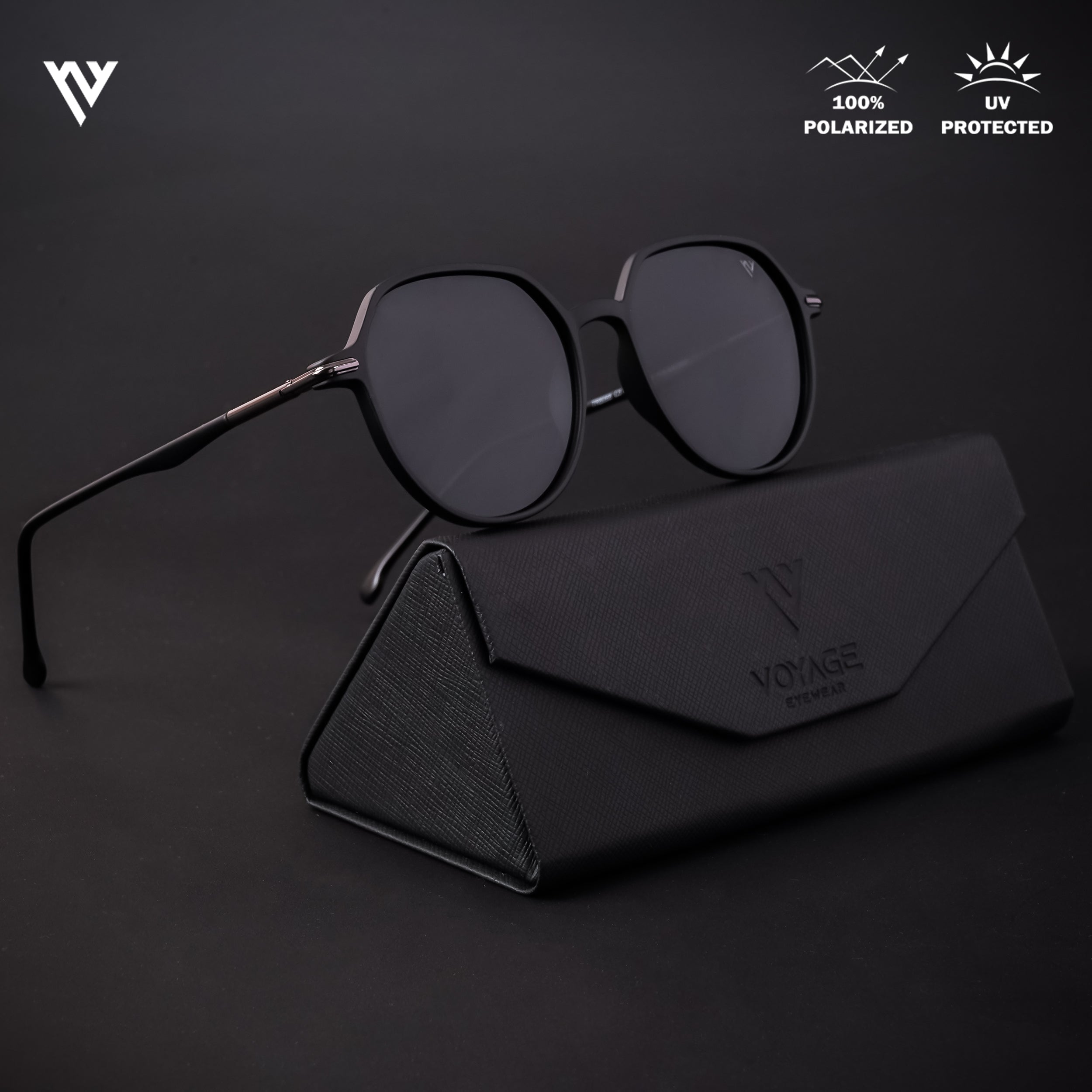 Voyage Exclusive Matt Black Polarized Round Sunglasses for Men & Women - PMG4299