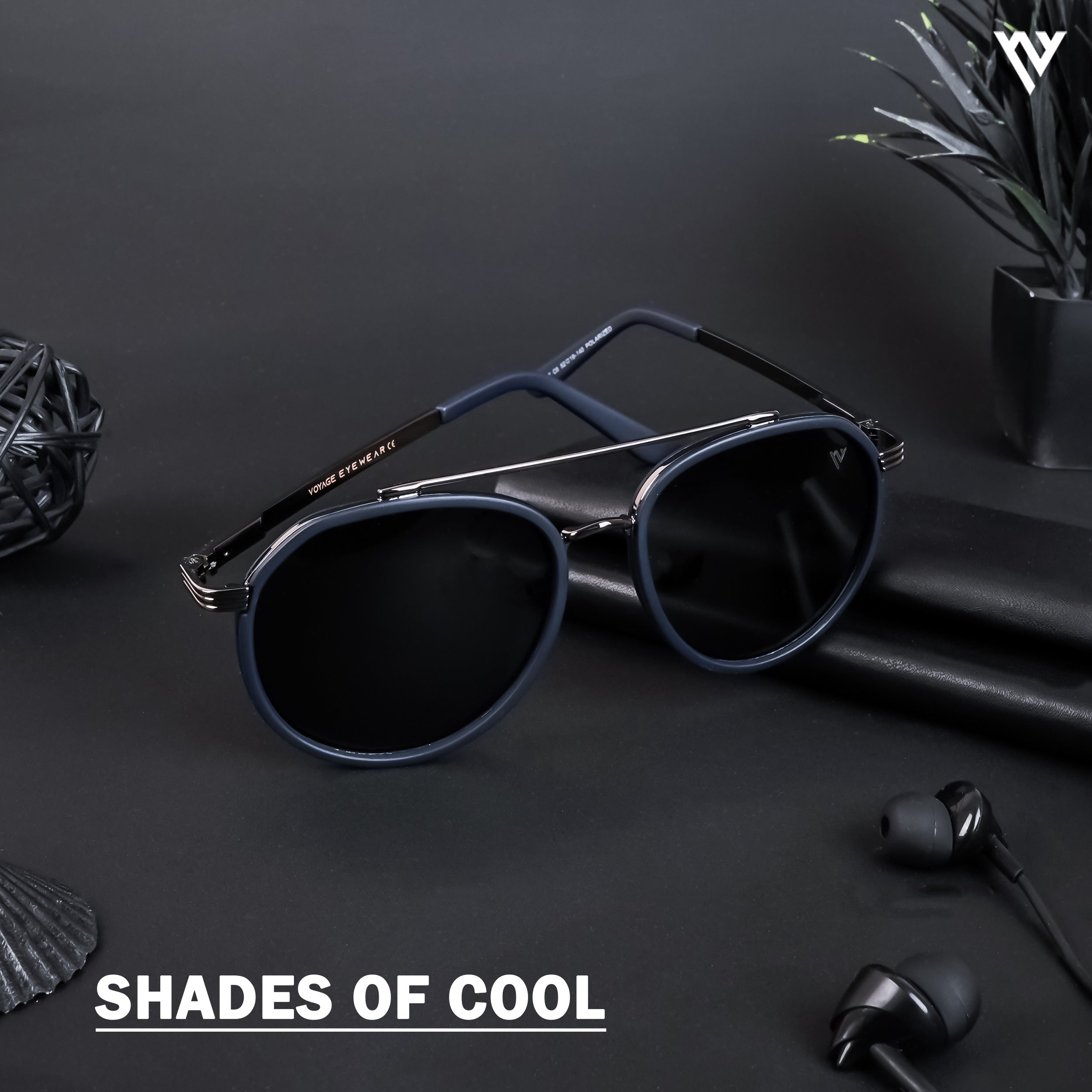 Voyage Exclusive Grey & Navy Blue Polarized Round Sunglasses for Men & Women - PMG4312