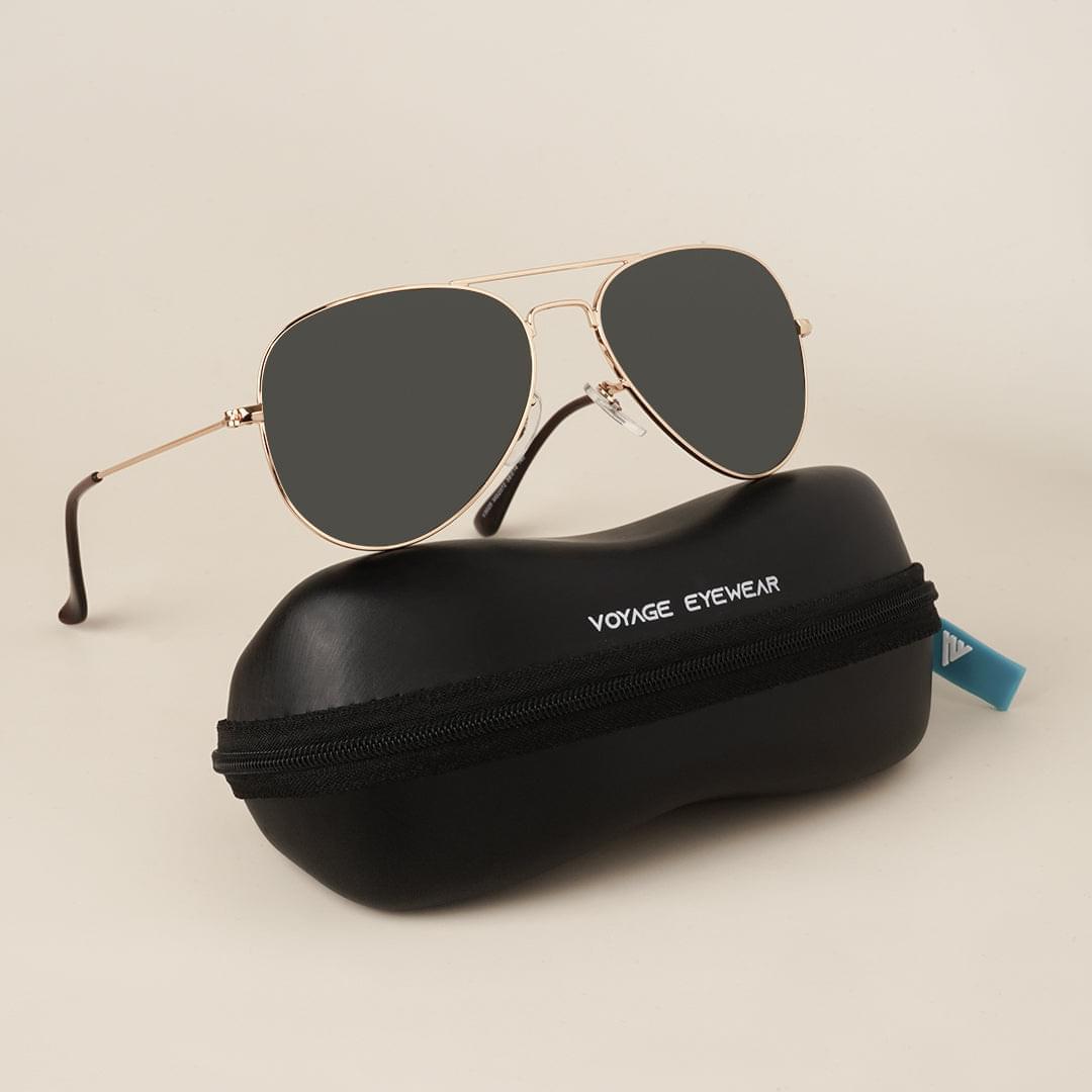 Voyage Black & Golden Aviator Sunglasses - MG2372