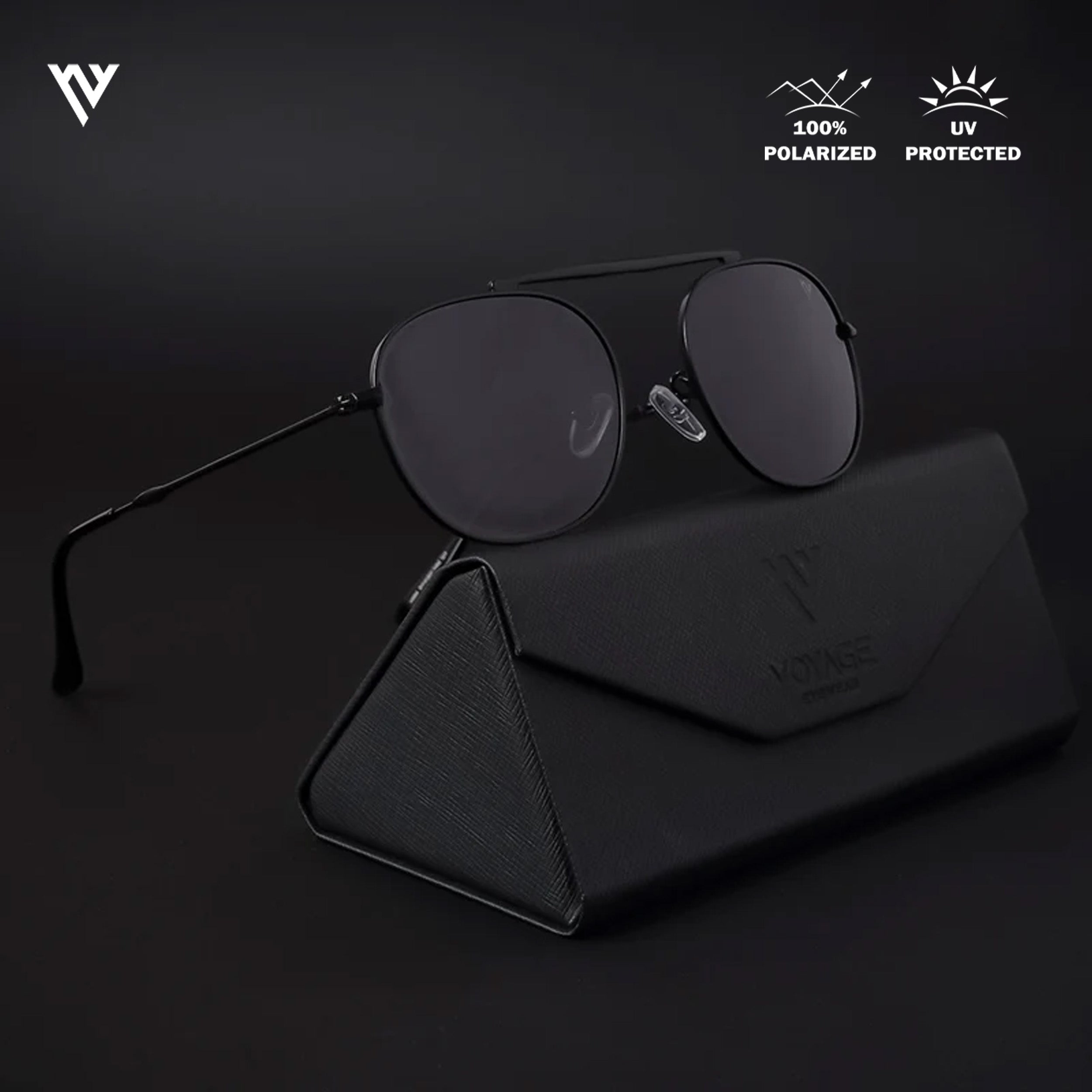 Voyage Exclusive Black Polarized Round Sunglasses for Men & Women - PMG4145