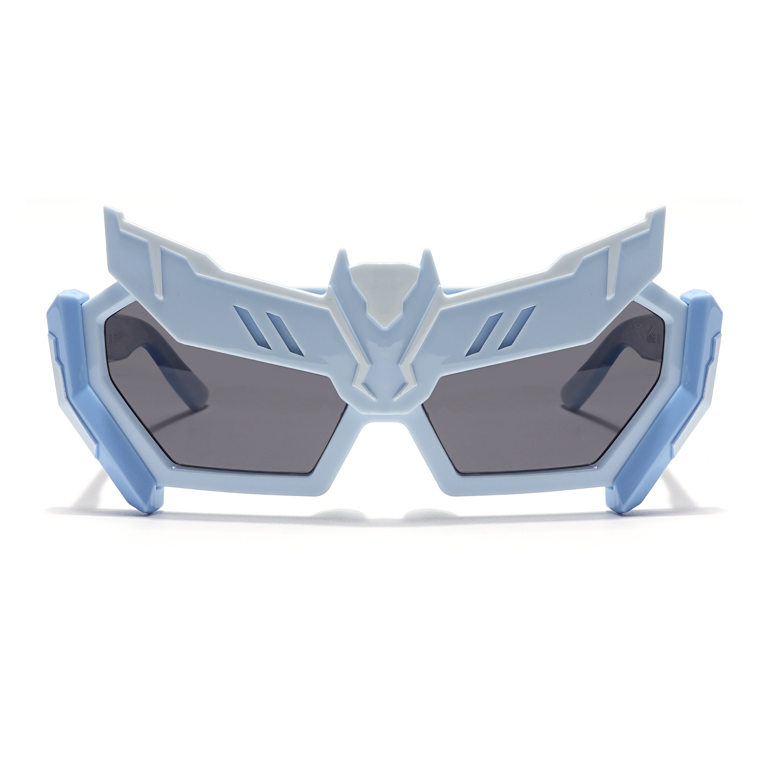 Rectangle Sunglasses for Kids -6 yrs To 12 yrs (Black Lens | Sky Blue Frame - PMG6076)