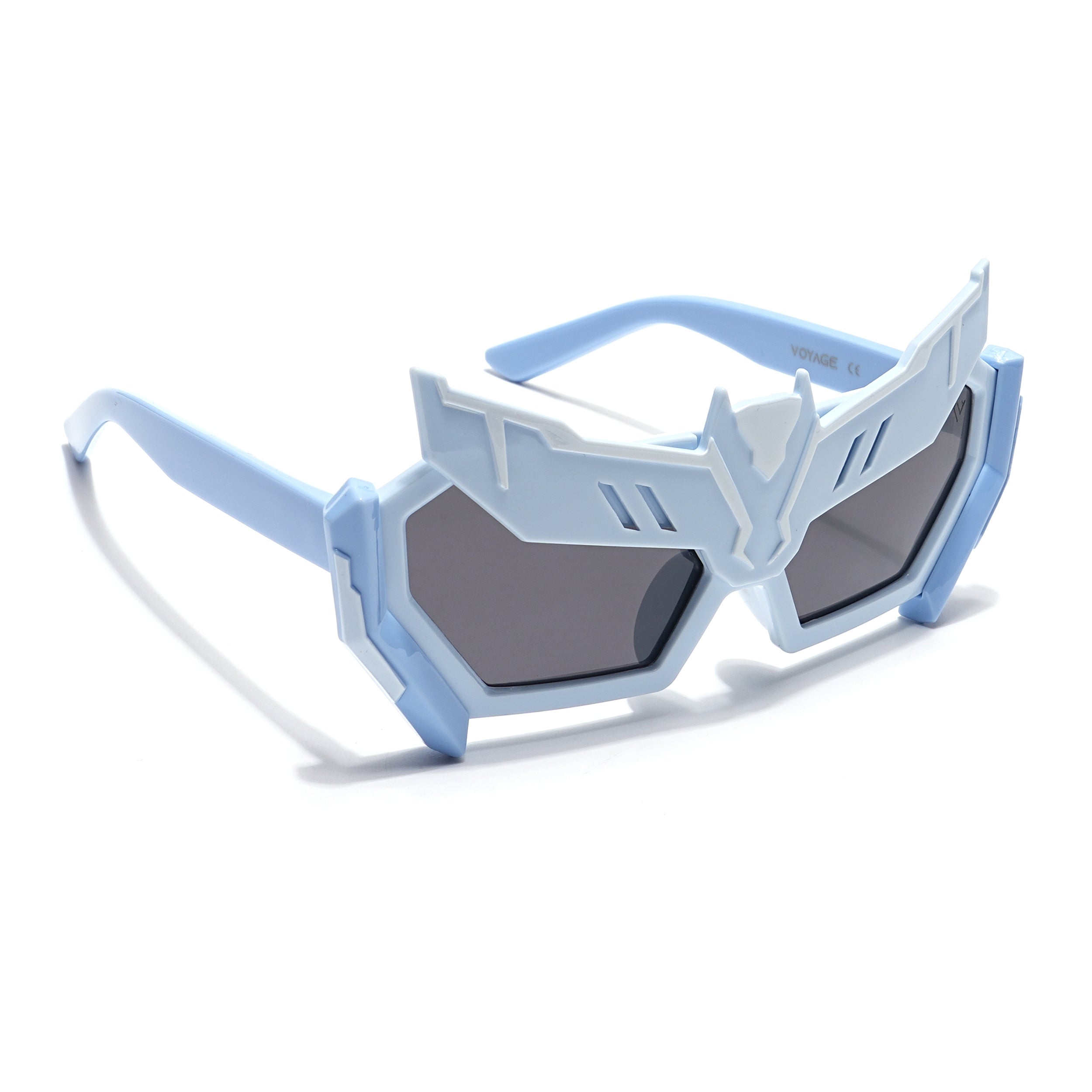 Rectangle Sunglasses for Kids -6 yrs To 12 yrs (Black Lens | Sky Blue Frame - PMG6076)