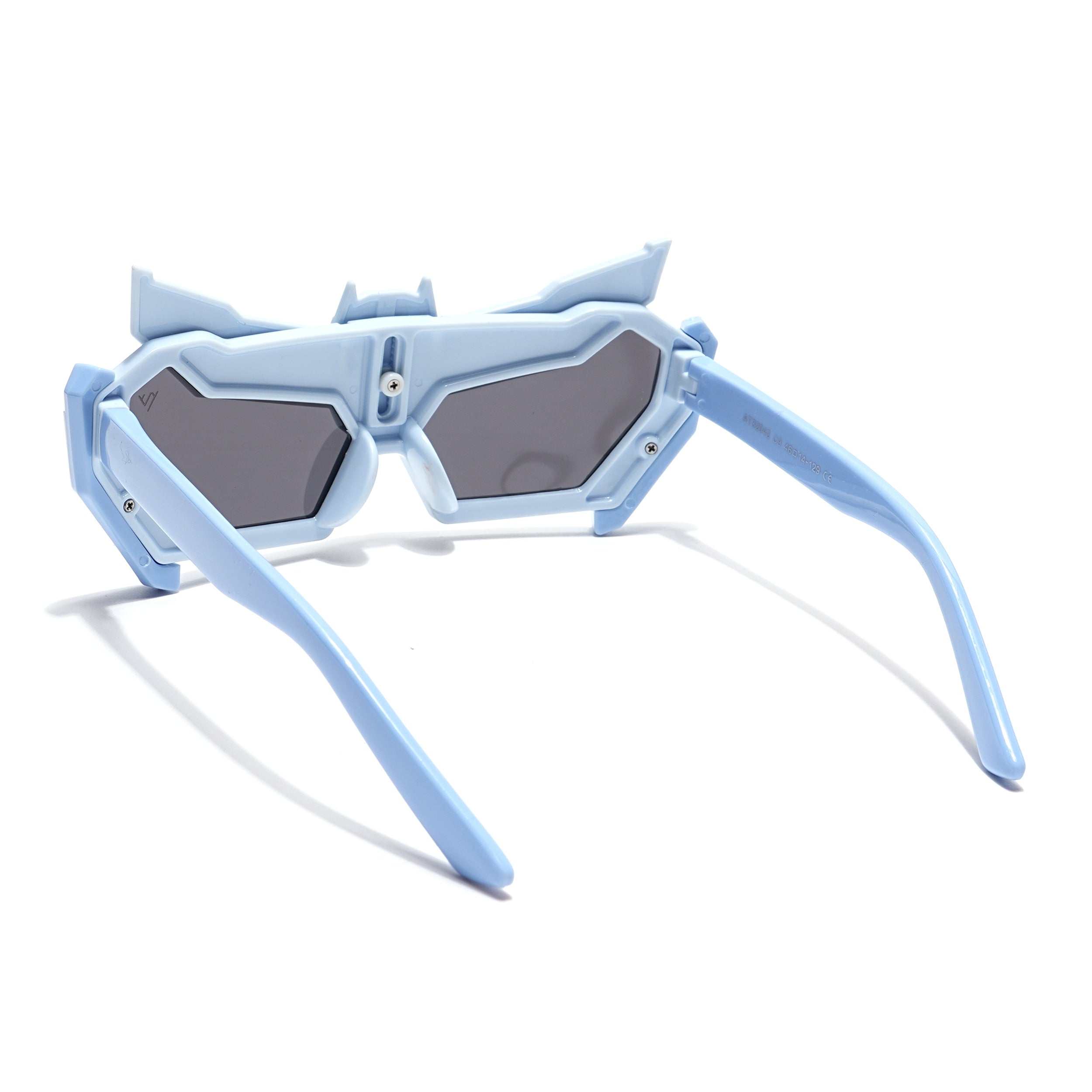 Rectangle Sunglasses for Kids -6 yrs To 12 yrs (Black Lens | Sky Blue Frame - PMG6076)
