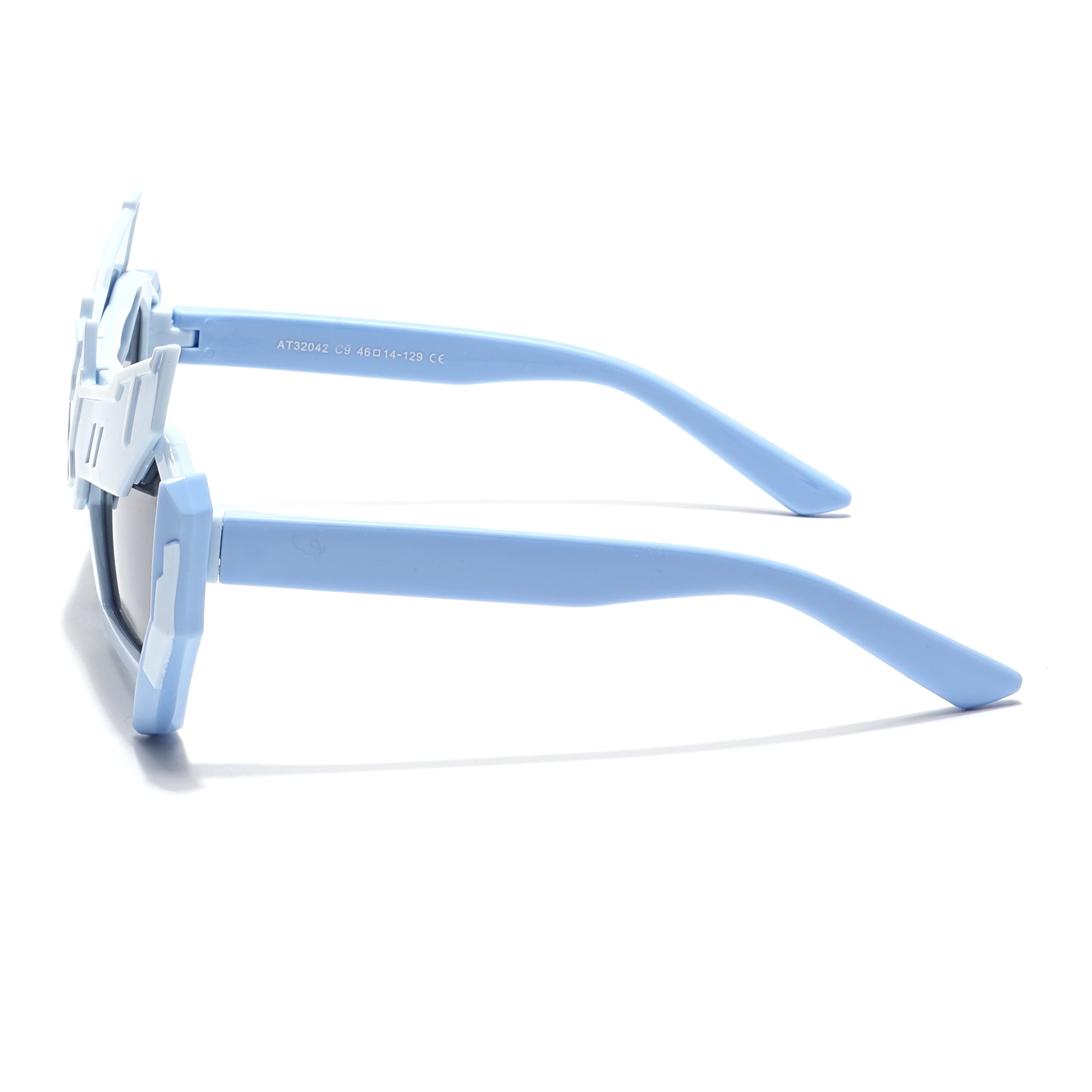 Rectangle Sunglasses for Kids -6 yrs To 12 yrs (Black Lens | Sky Blue Frame - PMG6076)