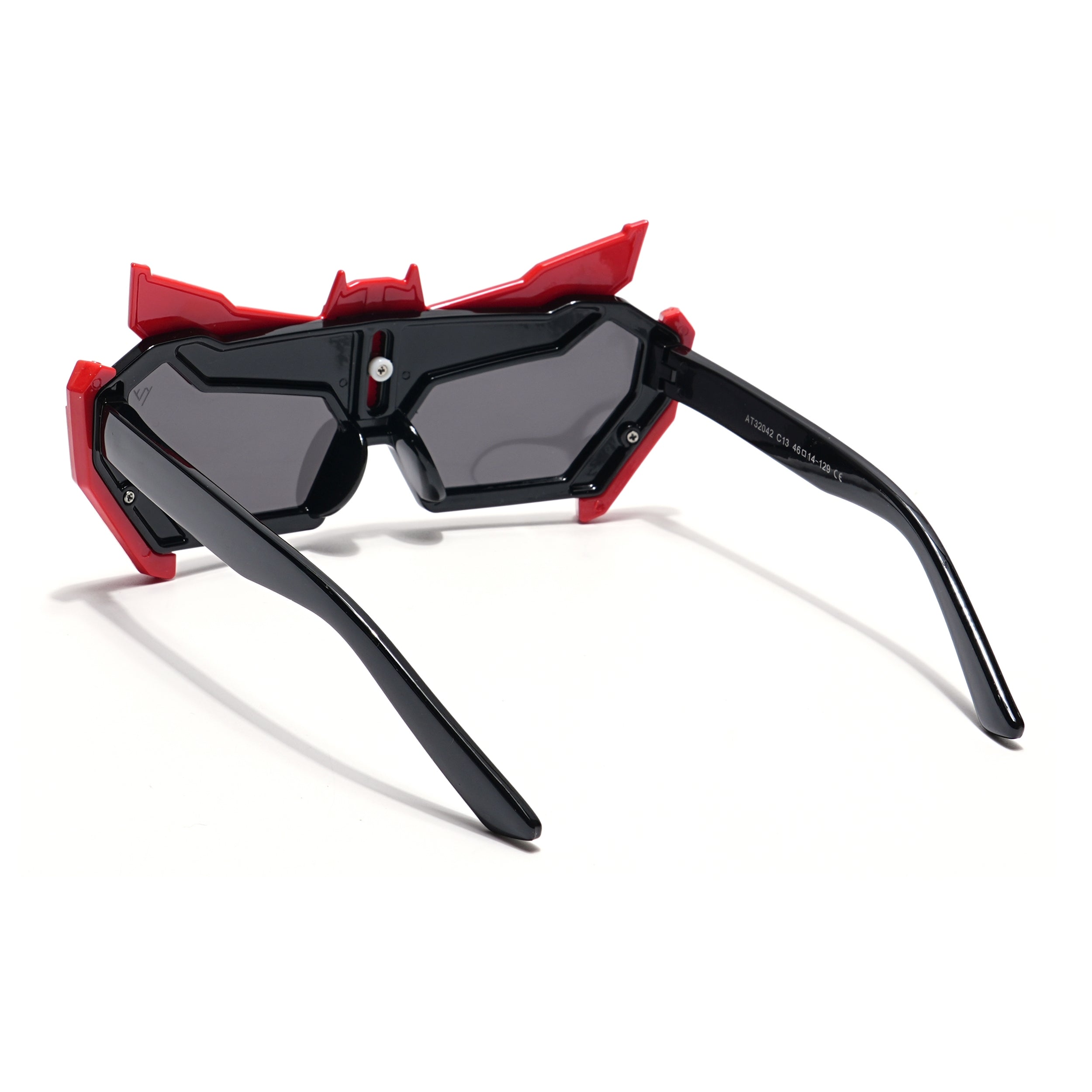 Rectangle Sunglasses for Kids -6 yrs To 12 yrs (Black Lens | Red & Black Frame - PMG6077)