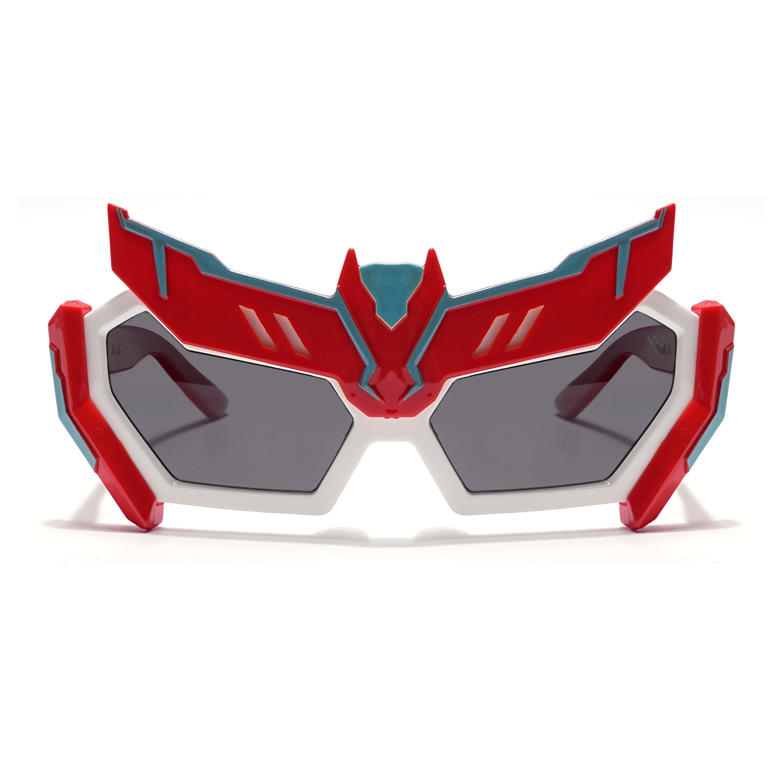 Rectangle Sunglasses for Kids -6 yrs To 12 yrs (Black Lens | Red & White Frame - PMG6078)