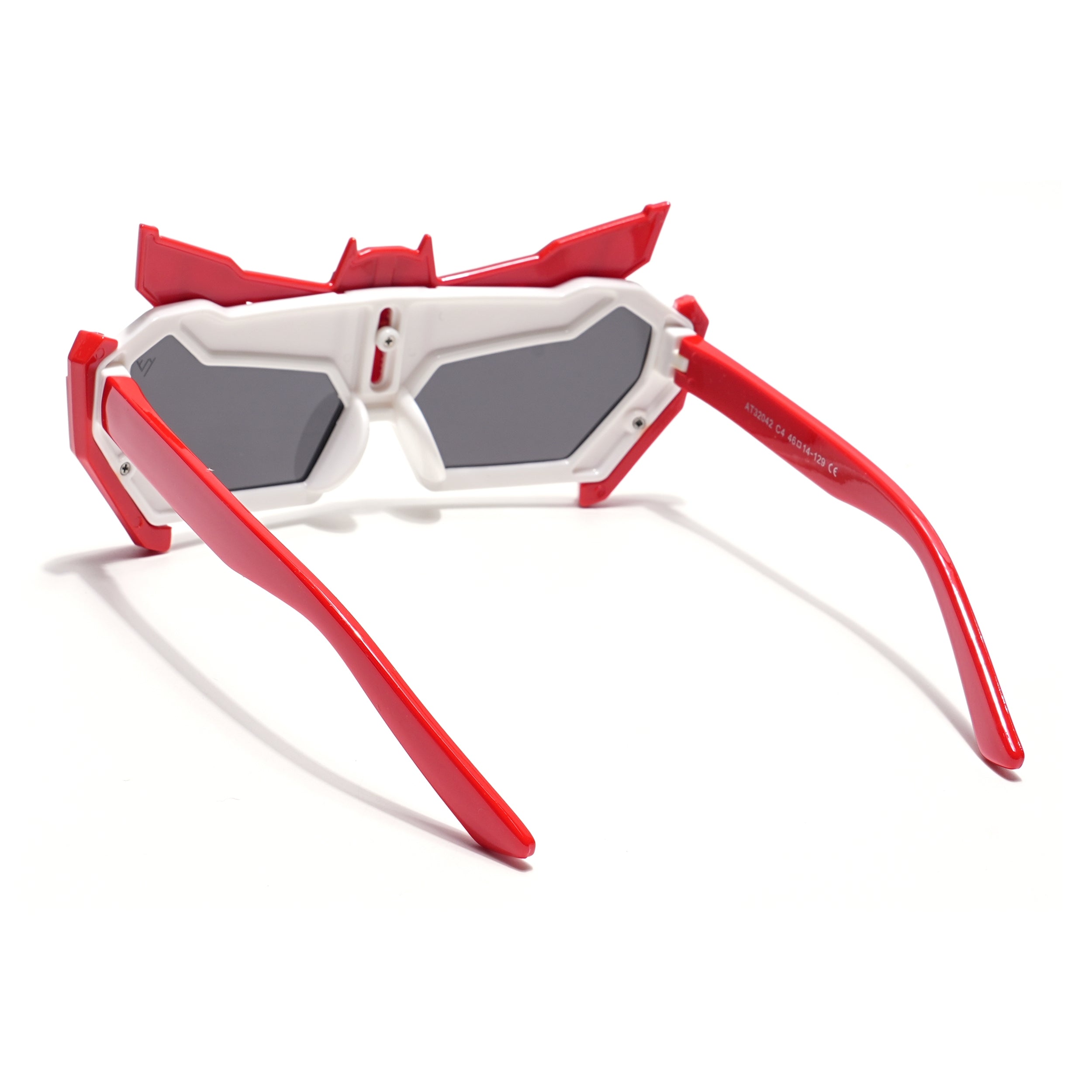 Rectangle Sunglasses for Kids -6 yrs To 12 yrs (Black Lens | Red & White Frame - PMG6078)