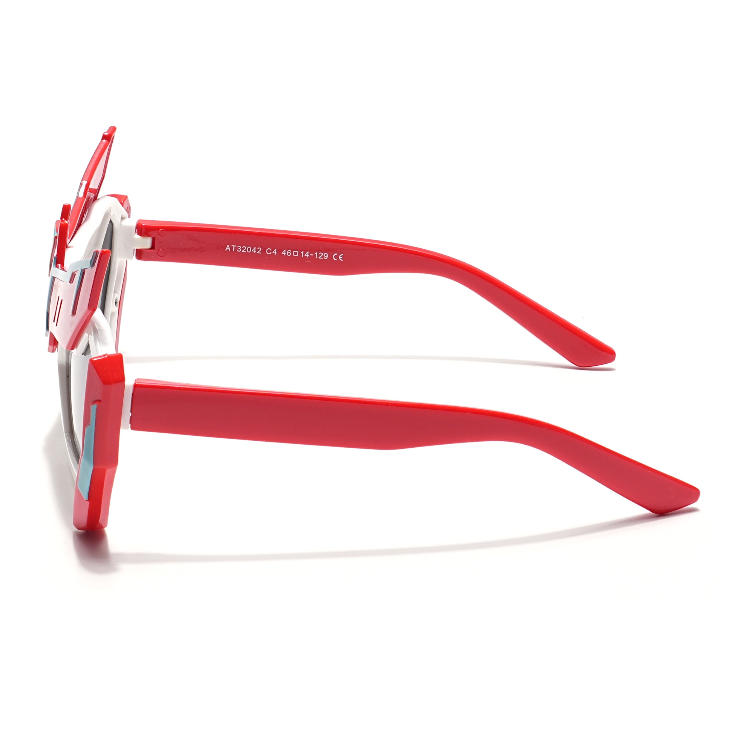 Rectangle Sunglasses for Kids -6 yrs To 12 yrs (Black Lens | Red & White Frame - PMG6078)