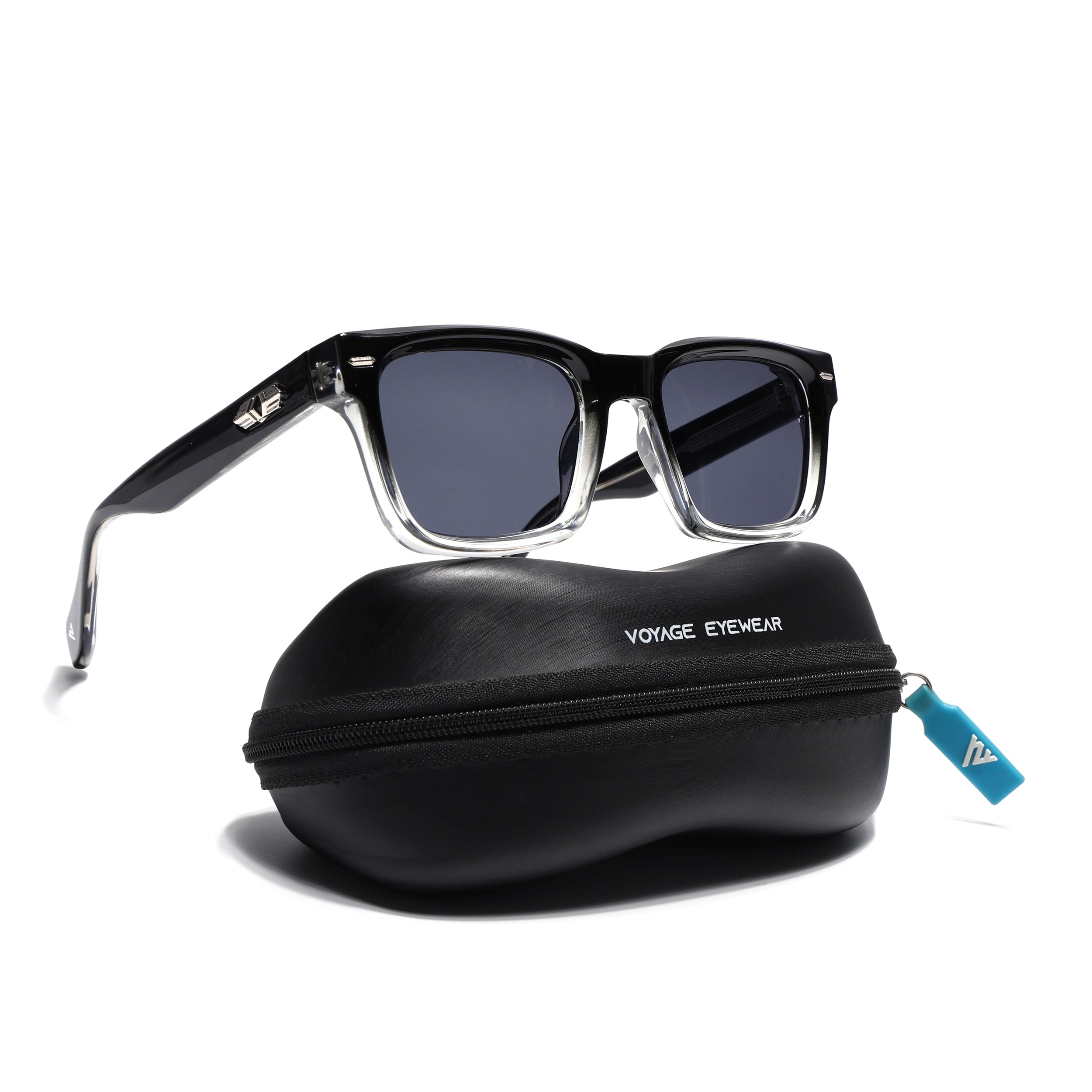 Square Sunglasses for Men & Women (Grey Lens | Black & Transparent Frame - MG7329)
