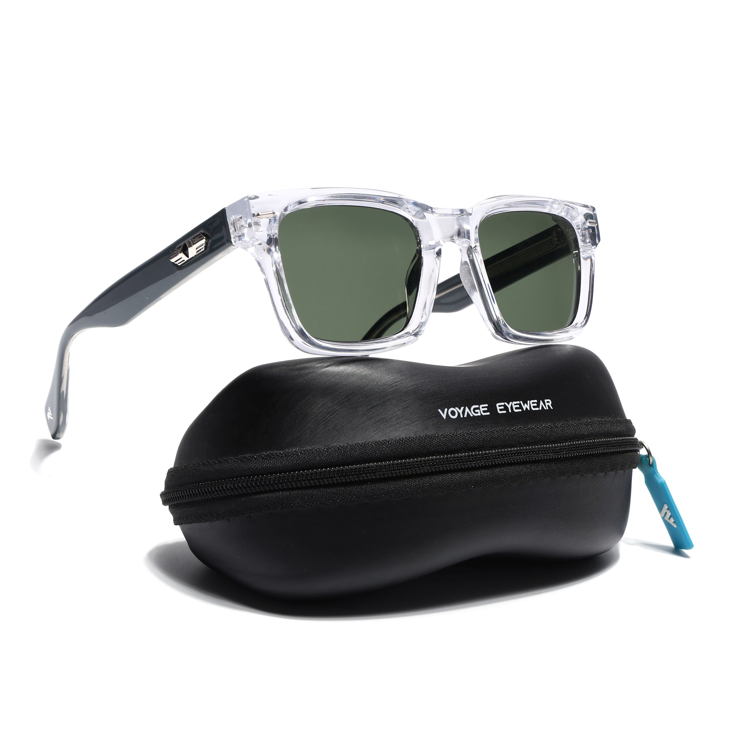 Square Sunglasses for Men & Women (Green Lens | Transparent Frame - MG7333)
