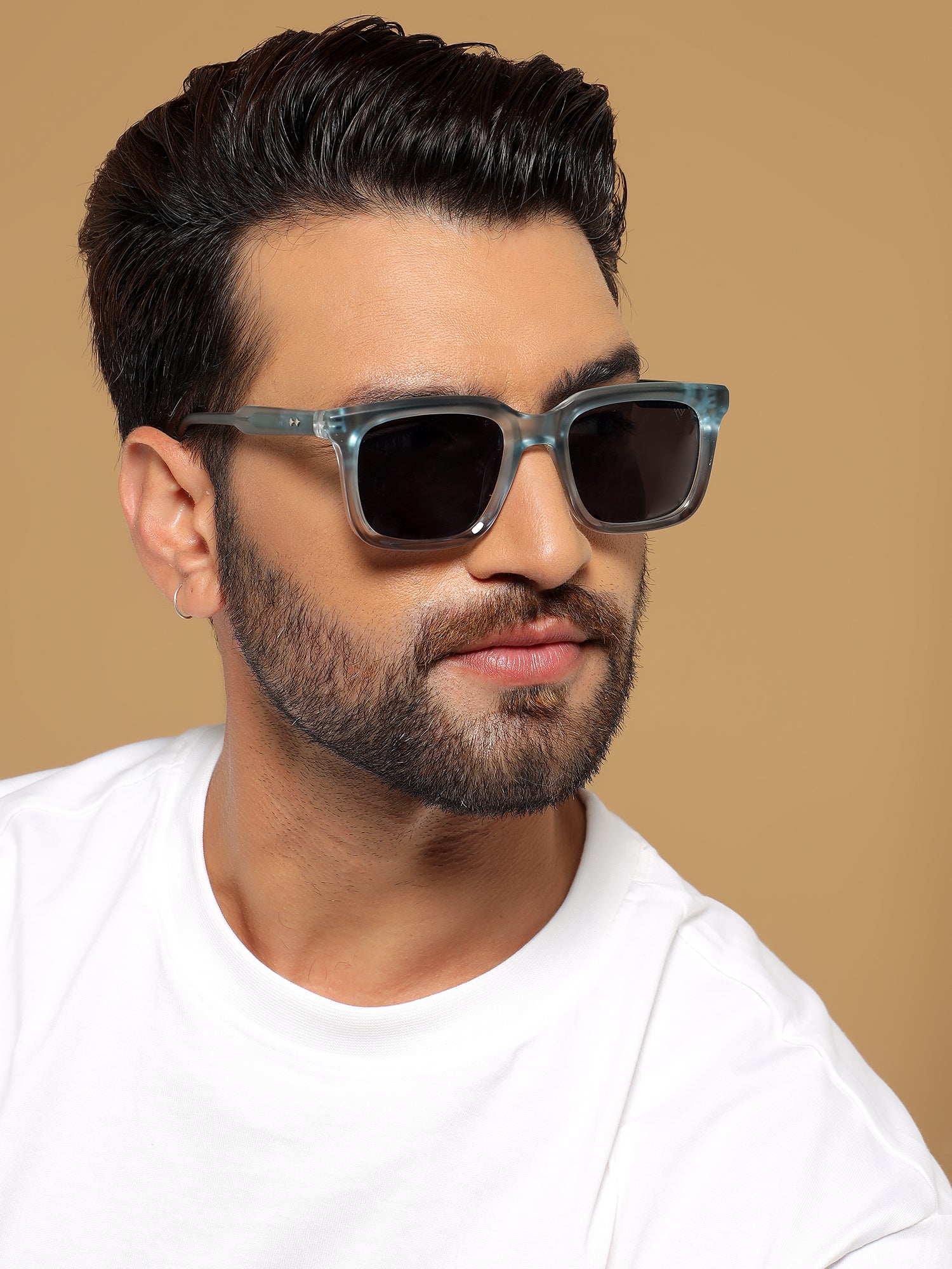 Square Sunglasses for Men & Women (Grey Lens | Blue & Transparent Frame - MG7337)