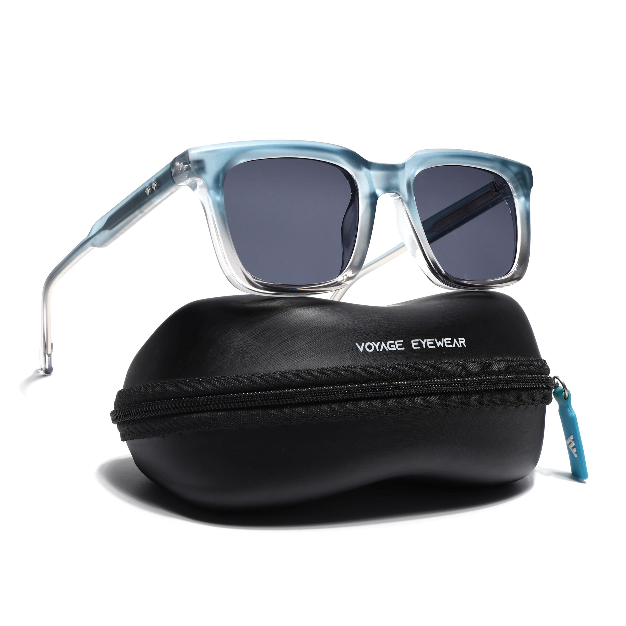 Square Sunglasses for Men & Women (Grey Lens | Blue & Transparent Frame - MG7337)