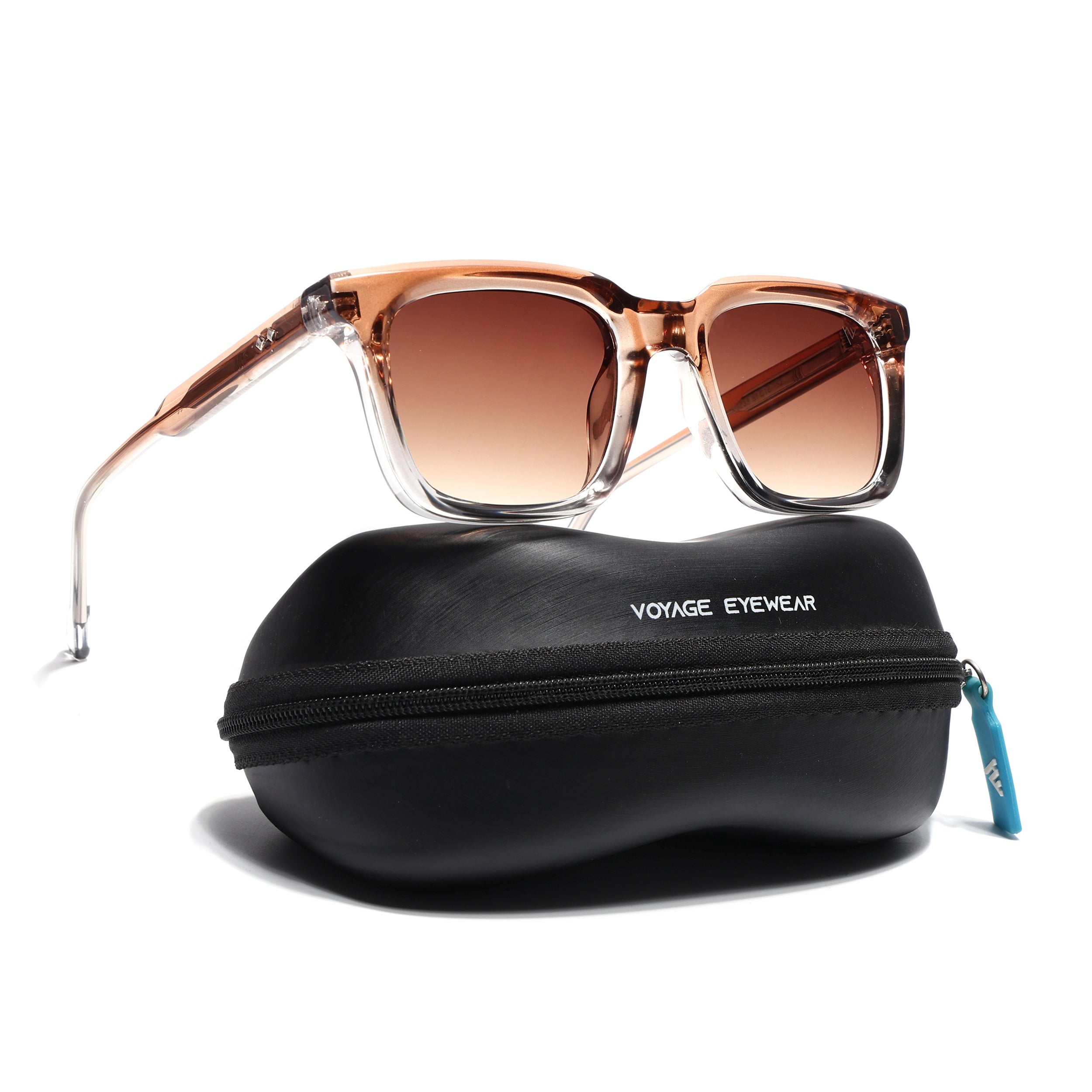 Square Sunglasses for Men & Women (Brown & Clear Lens | Brown & Transparent Frame - MG7338)
