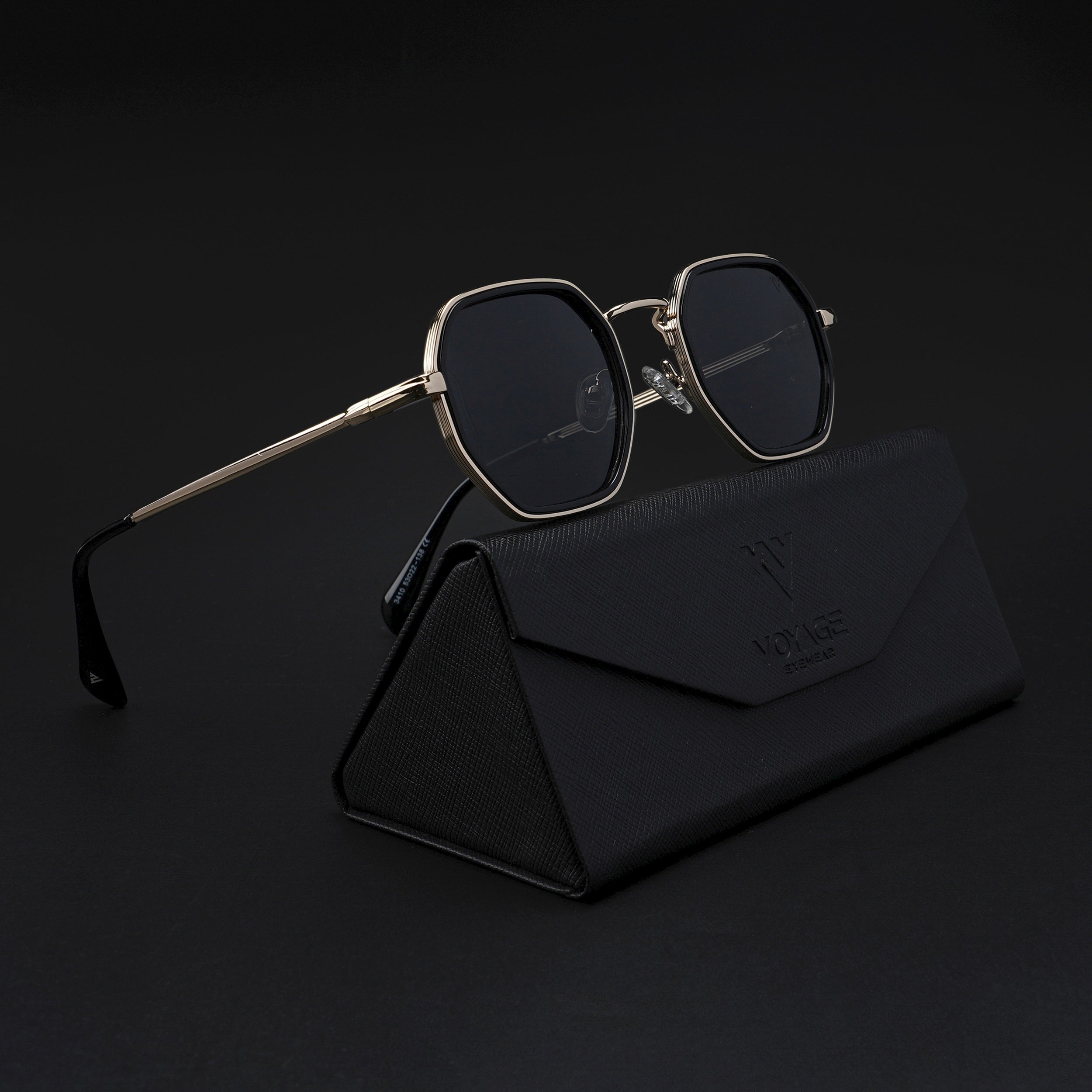 Geometric Polarized Sunglasses (Black Lens | Golden Frame - PMG5853)