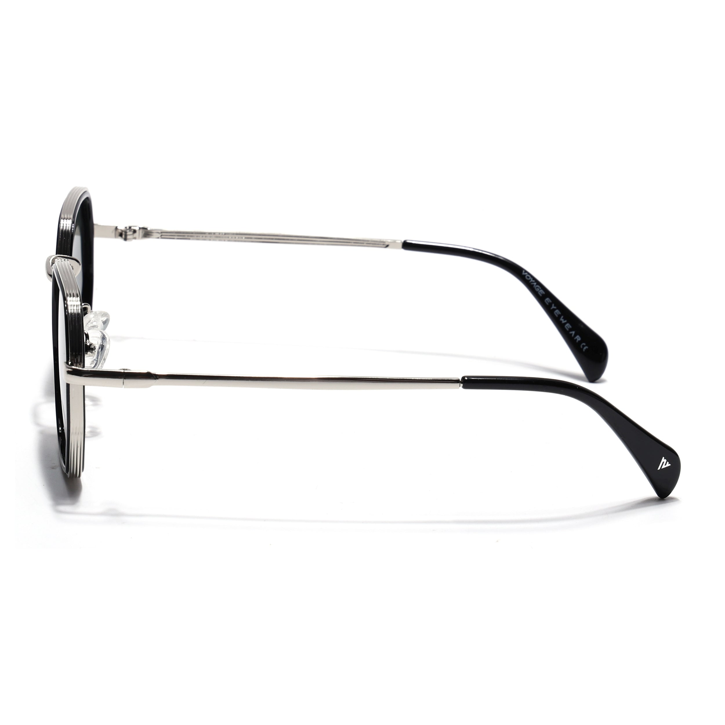 Geometric Sunglasses for Men & Women (Olive Lens | Silver & Black Frame - PMG7577)
