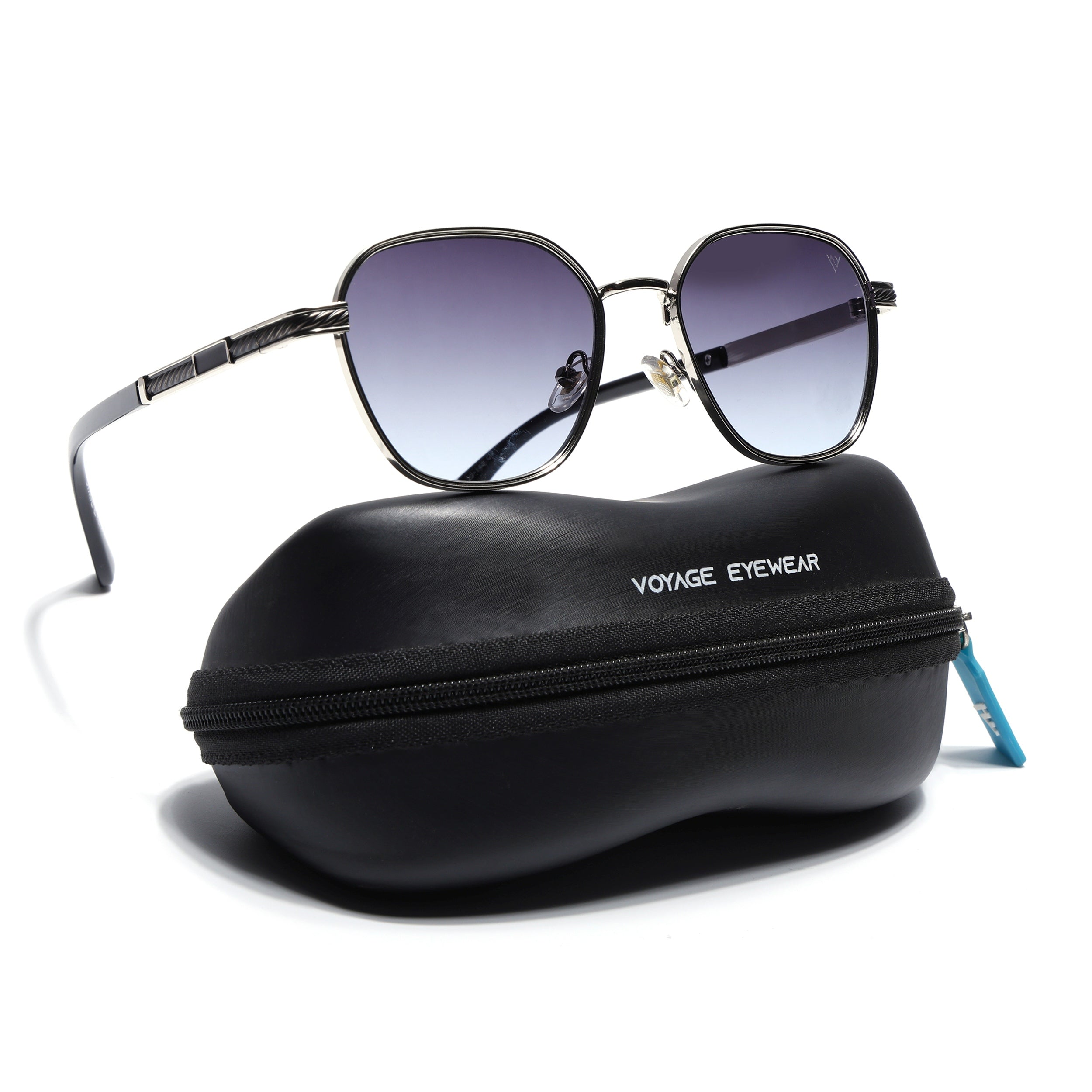 Square Sunglasses for Men & Women (Blue & Clear Lens | Silver Frame - MG7259)