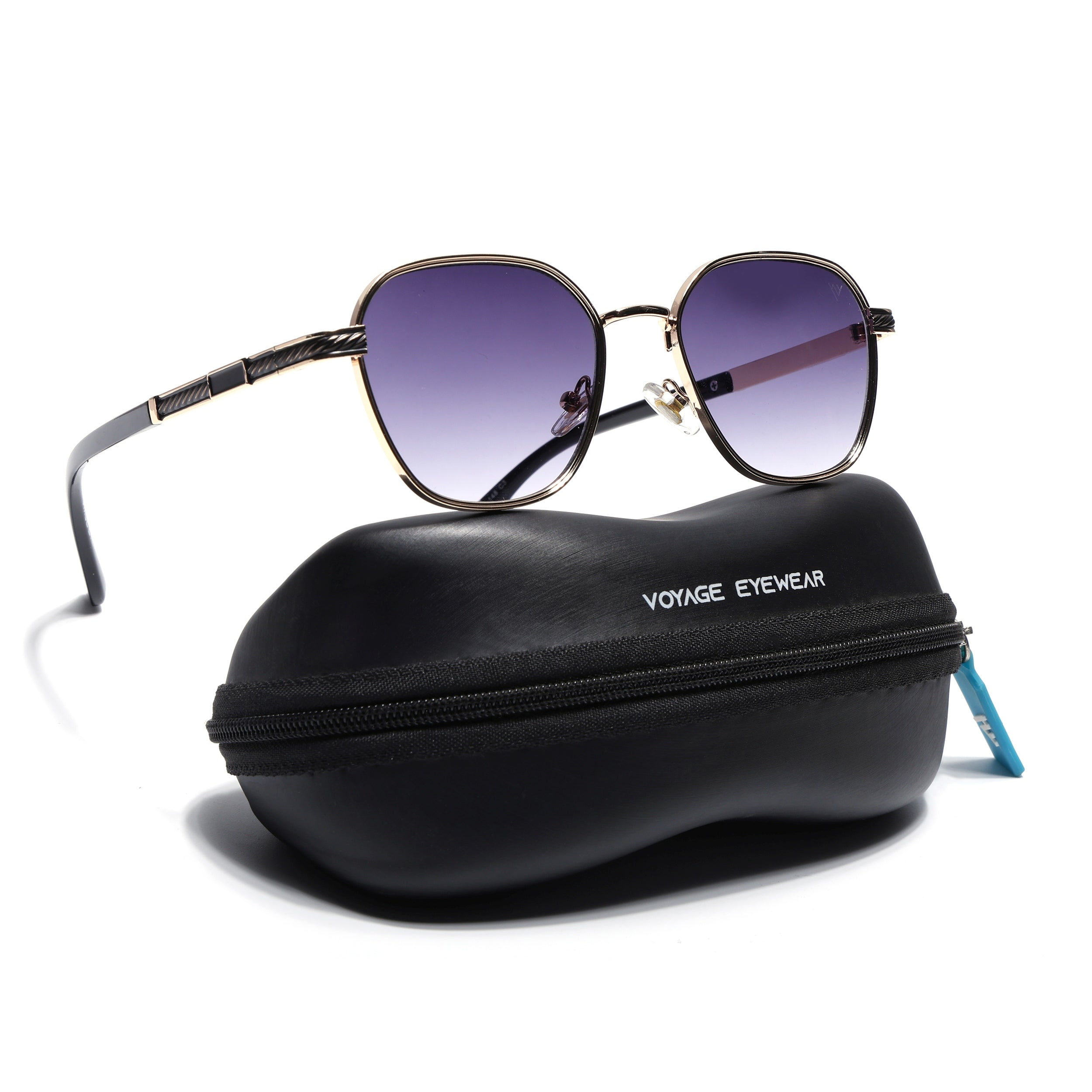 Square Sunglasses for Men & Women (Grey & Clear Lens | Golden Frame - MG7260)