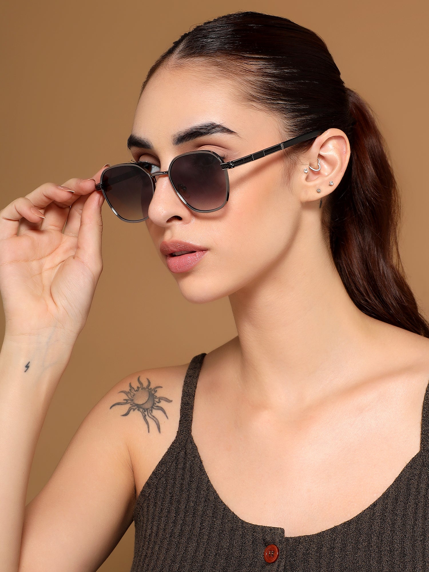 Square Sunglasses for Men & Women (Green & Clear Lens | Grey Frame - MG7261)