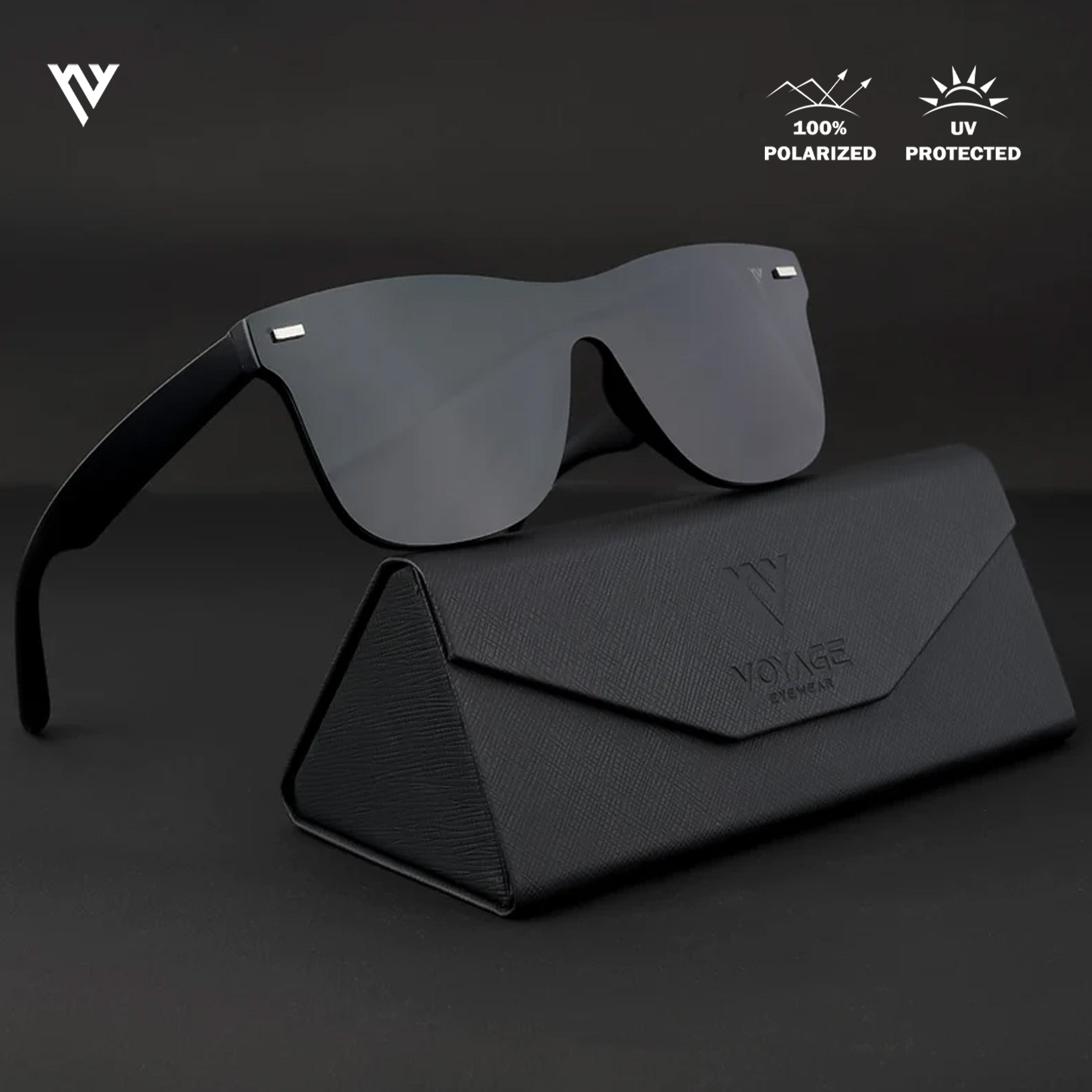 Voyage Exclusive Shine Black Polarized Wayfarer Sunglasses for Men & Women - PMG3979