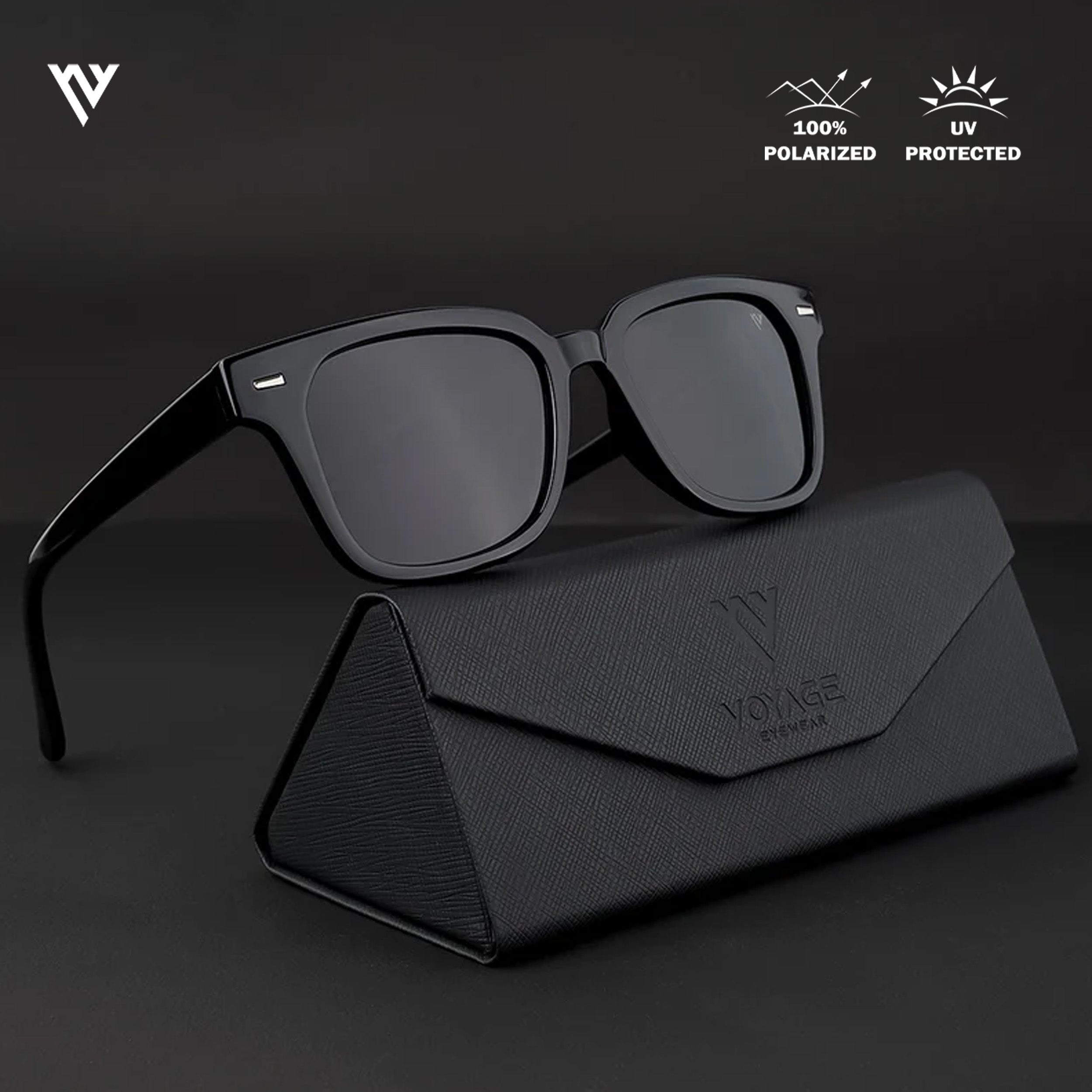 Voyage Exclusive Shine Black Polarized Wayfarer Sunglasses for Men & Women - PMG3965