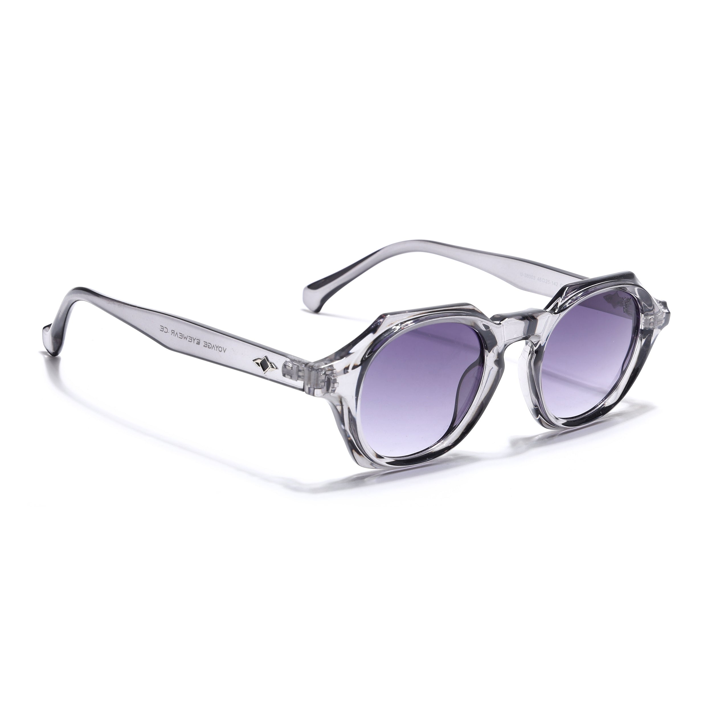 Hexagonal Sunglasses for Men & Women (Grey & Clear Lens | Transparent Grey Frame - MG7674)