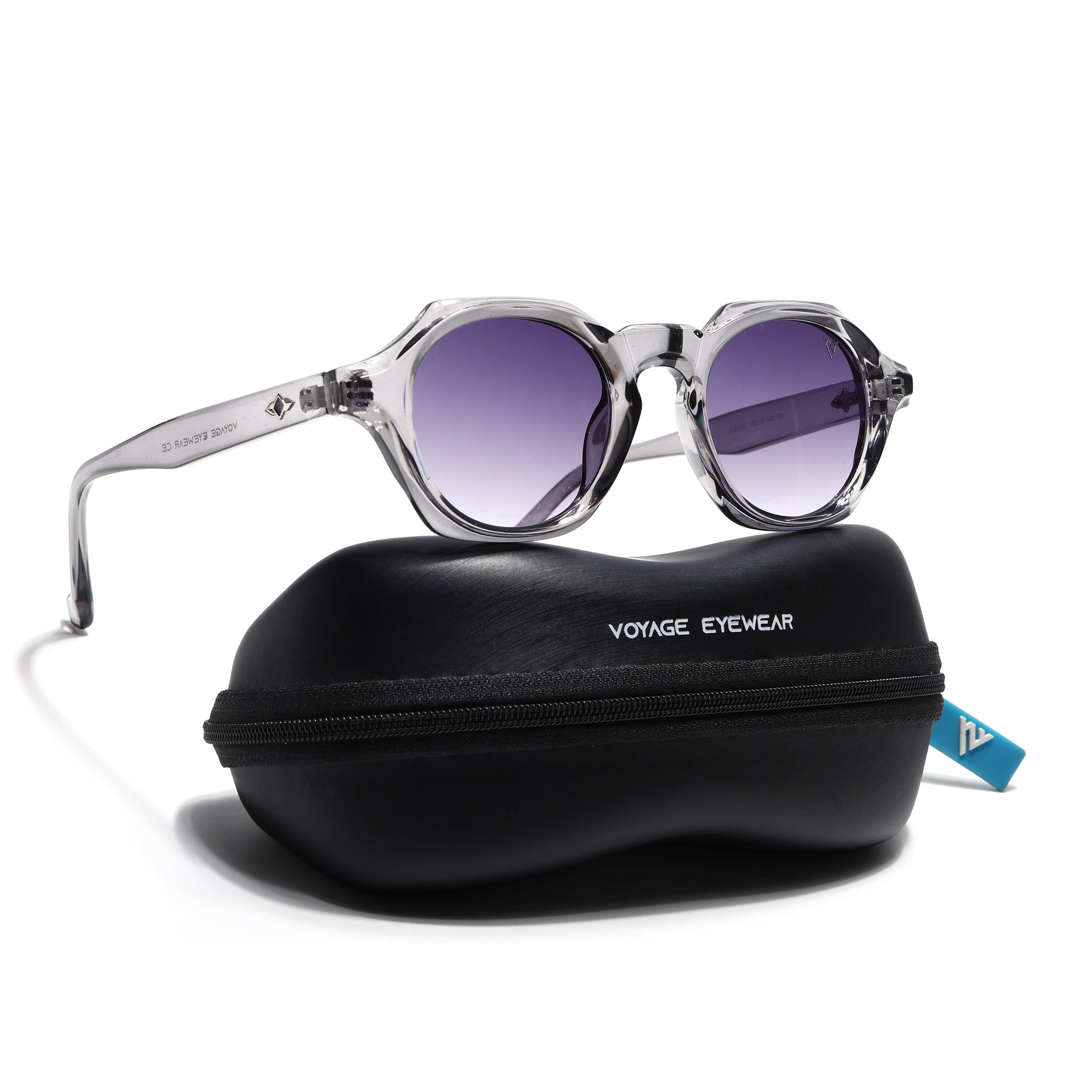 Hexagonal Sunglasses for Men & Women (Grey & Clear Lens | Transparent Grey Frame - MG7674)