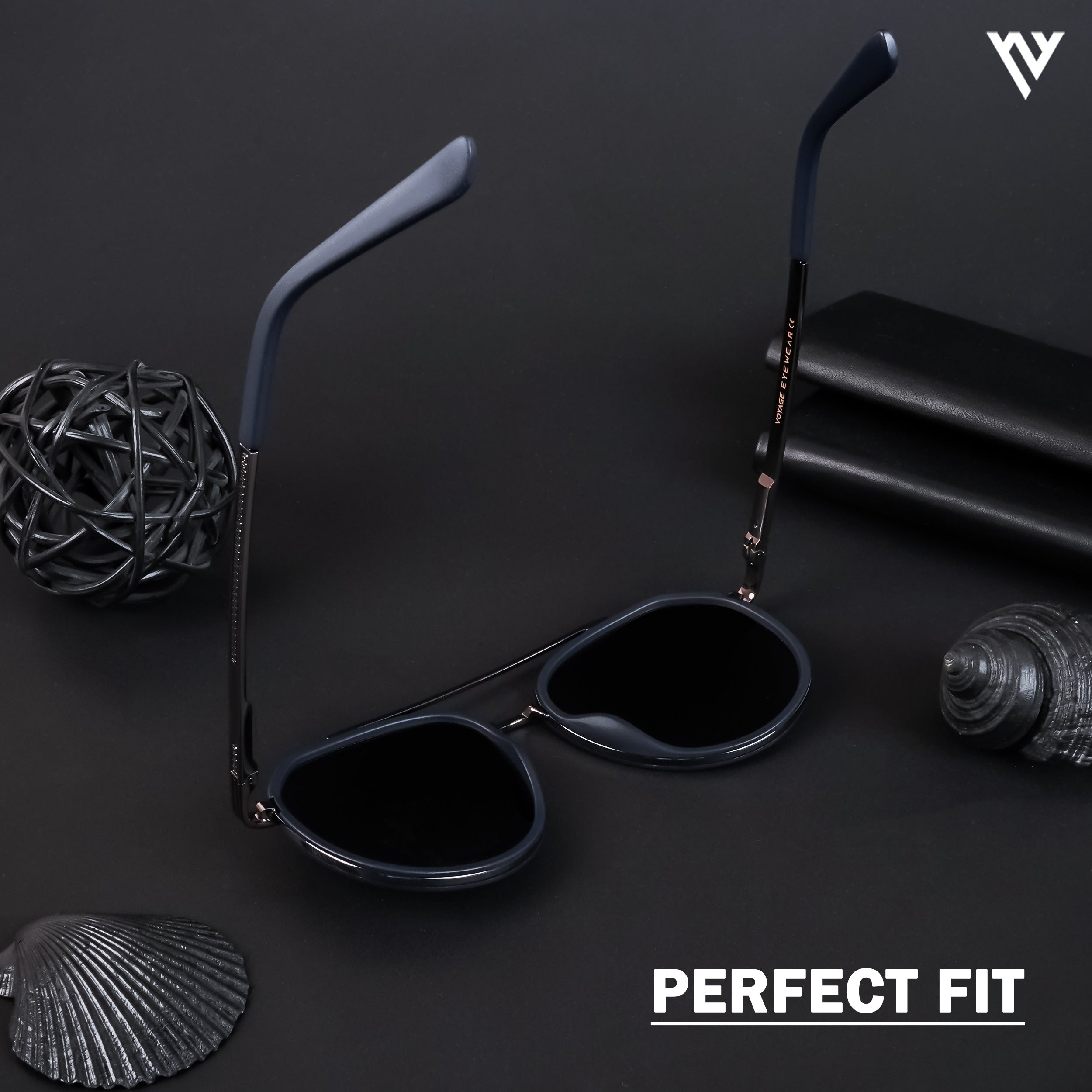 Voyage Exclusive Grey & Navy Blue Polarized Round Sunglasses for Men & Women - PMG4312