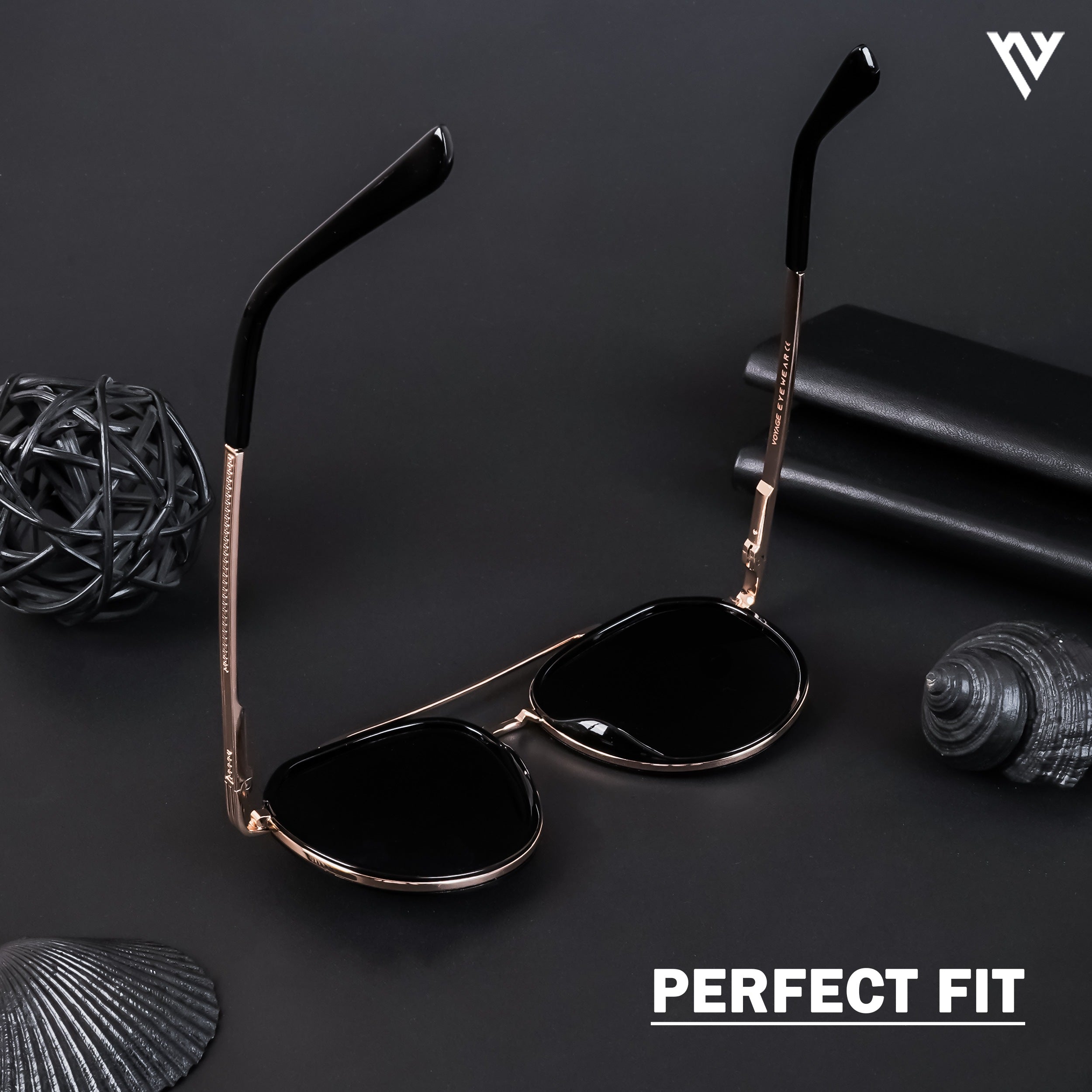 Voyage Exclusive Golden & Shine Black Polarized Round Sunglasses for Men & Women - PMG4311