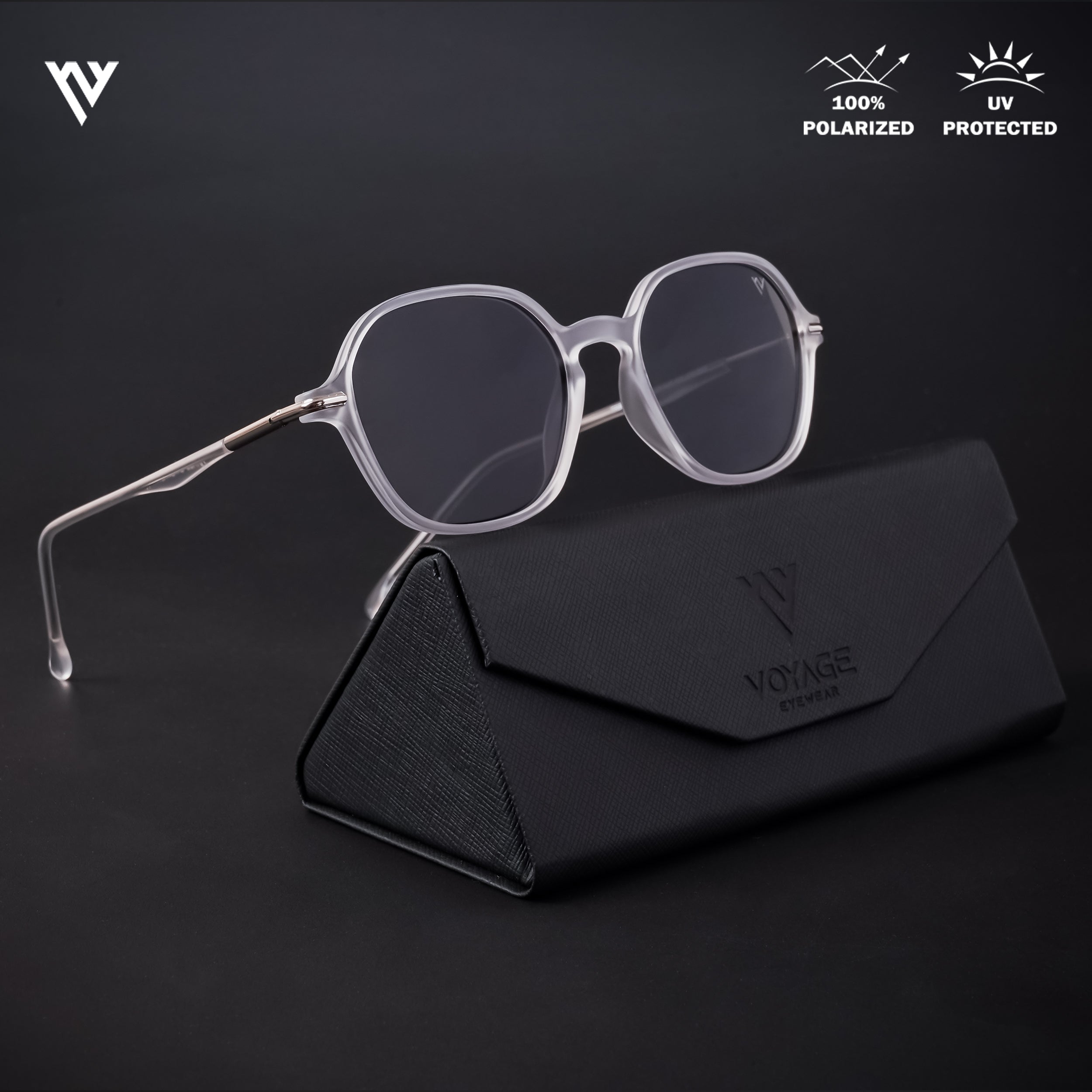 Voyage Exclusive Transparent Polarized Round Sunglasses for Men & Women - PMG4494