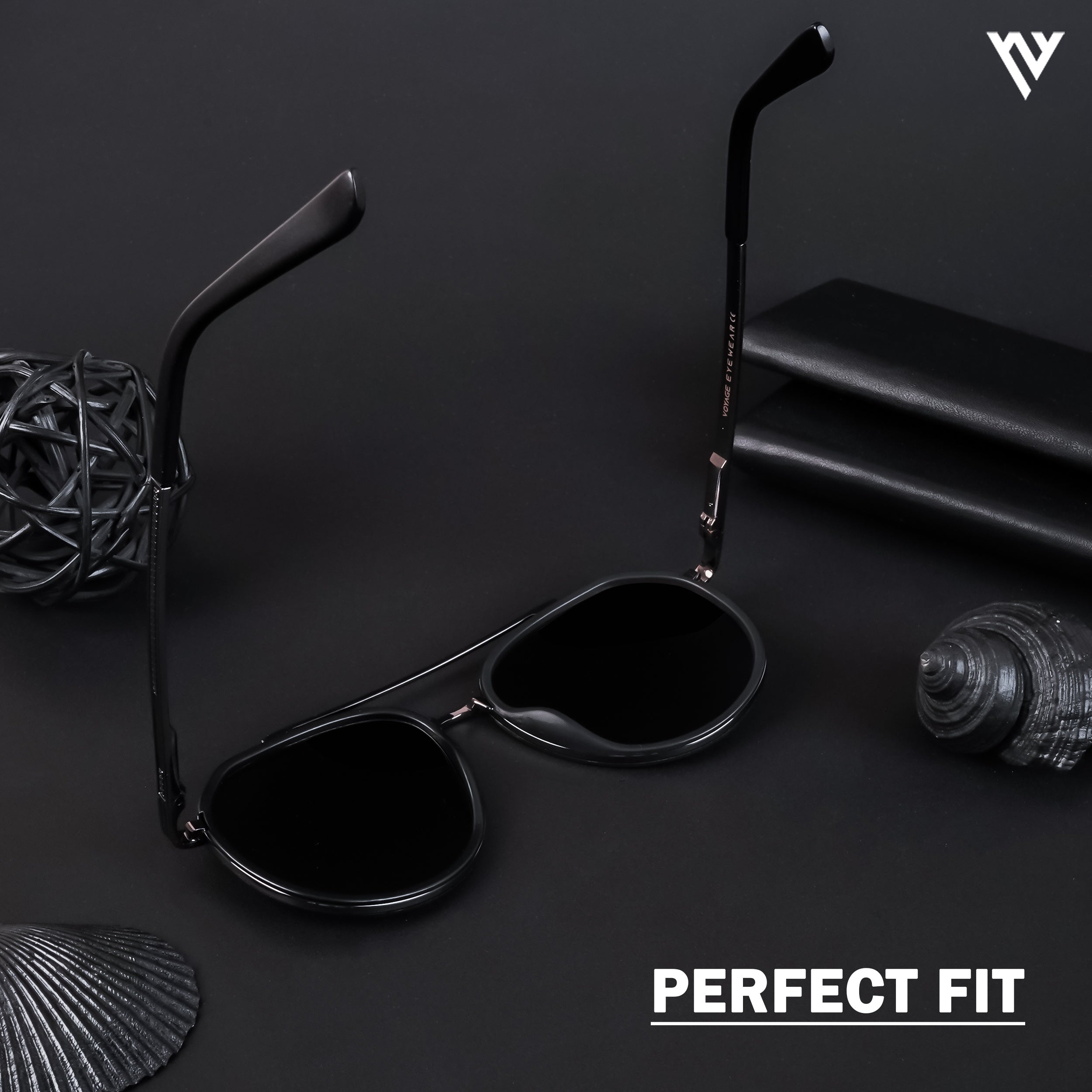 Voyage Exclusive Grey & Black Polarized Round Sunglasses for Men & Women - PMG4313