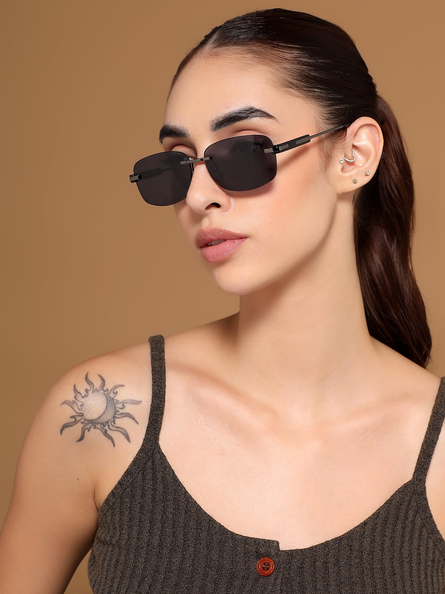 Sheer | Black Rimless Sunglasses | Grey Frame - MG7353