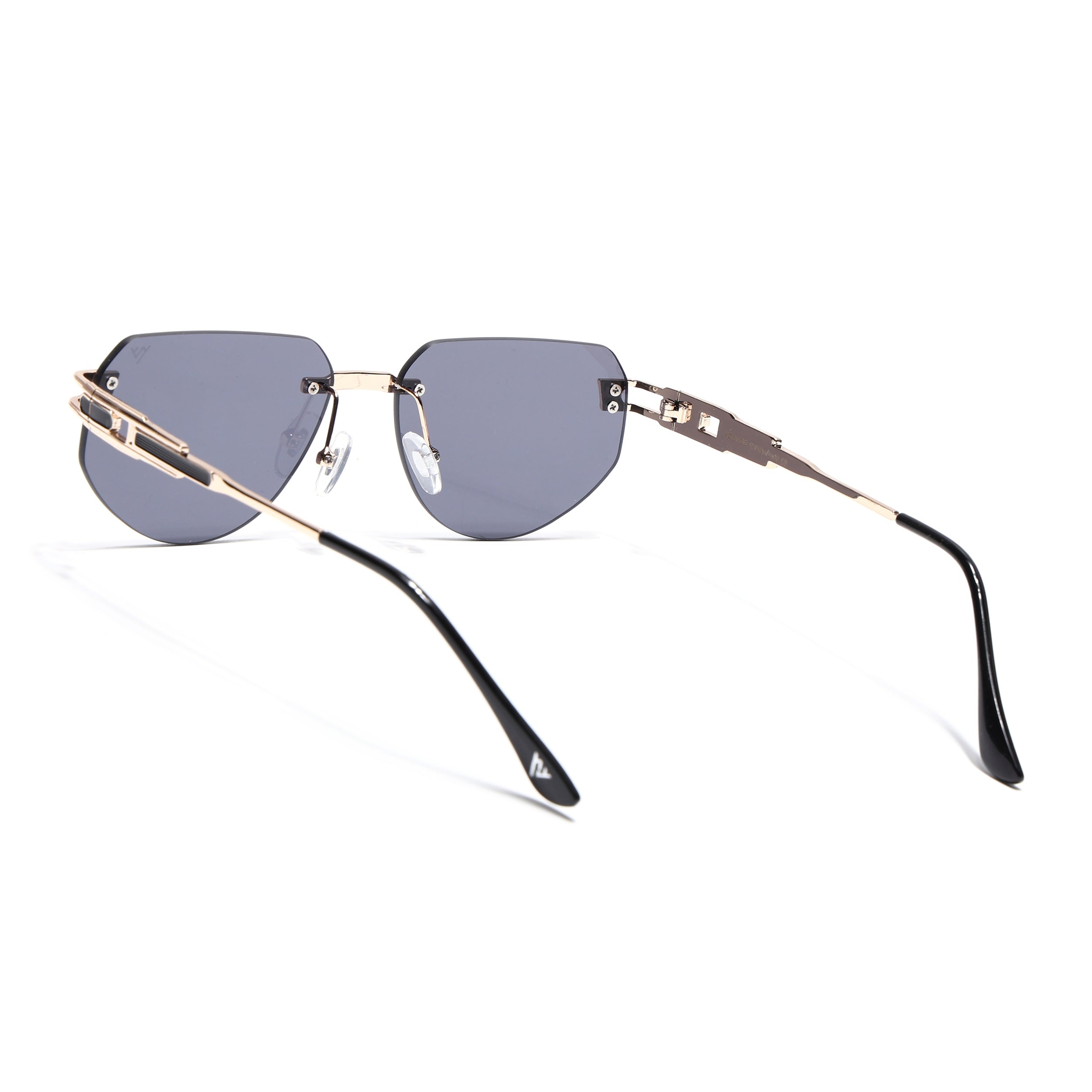 Rimless Sunglasses for Men & Women (Black Lens | Golden Frame - MG7315)