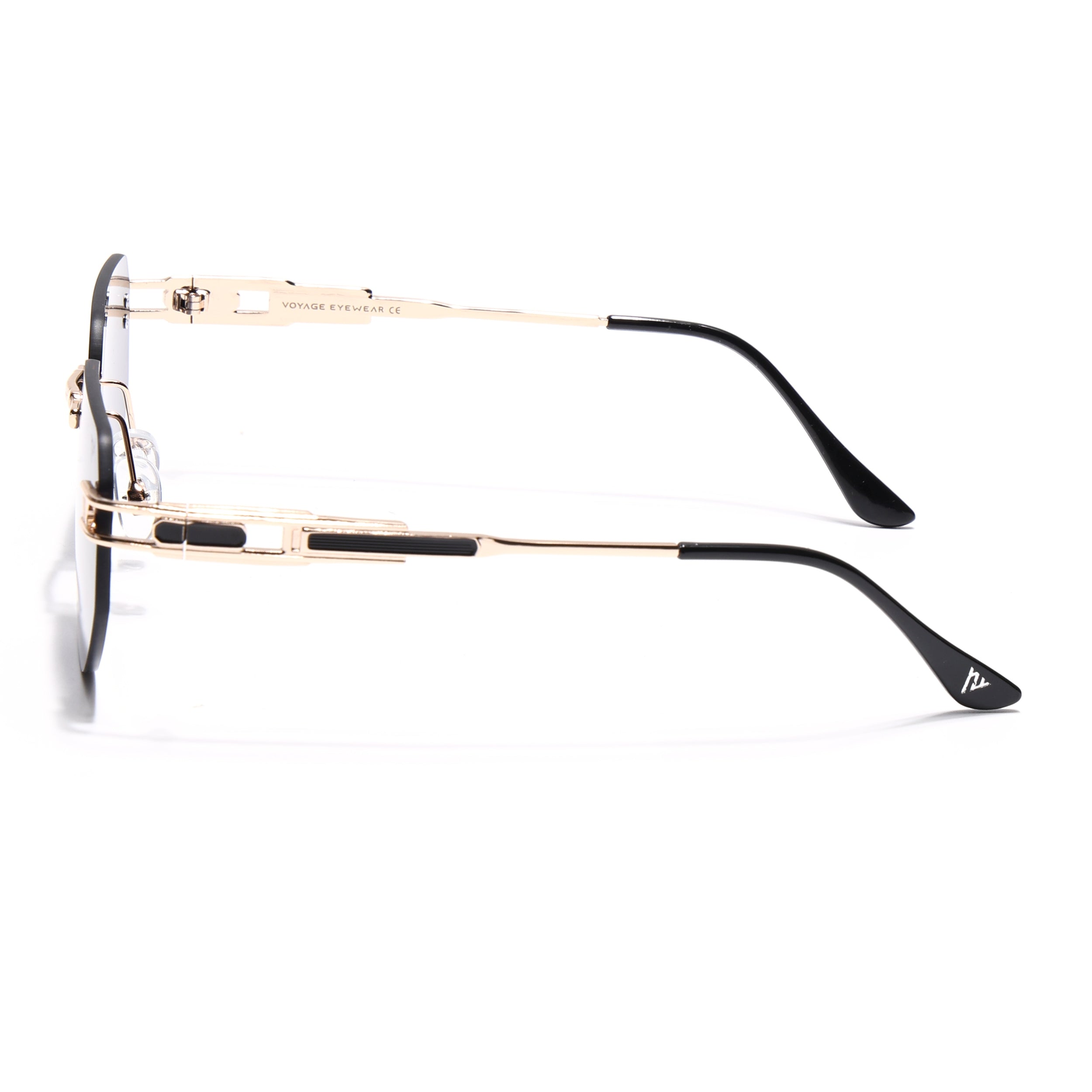 Rimless Sunglasses for Men & Women (Black Lens | Golden Frame - MG7315)