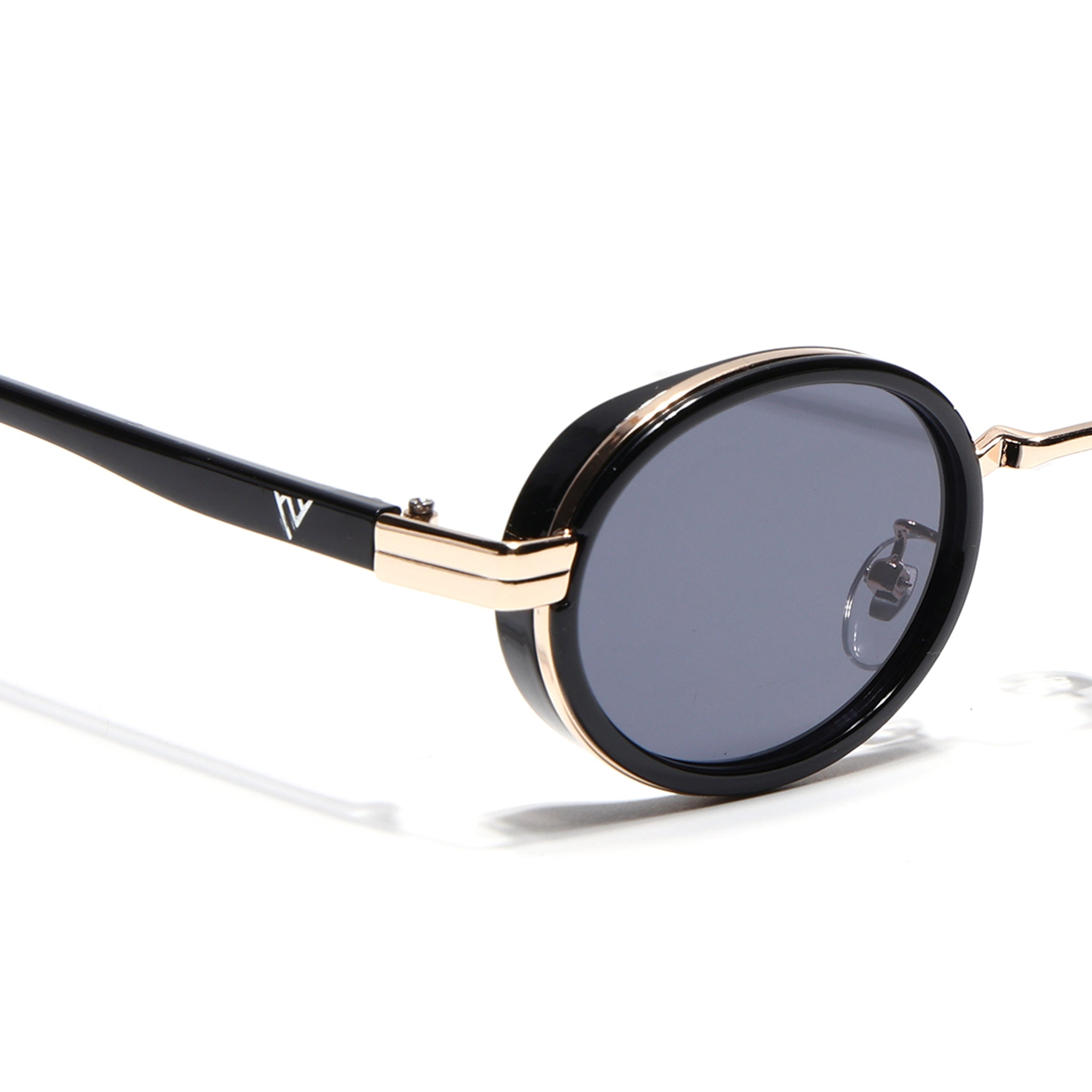 Ovel Sunglasses for Men & Women (Grey Lens | Golden & Black Frame - MG7349)