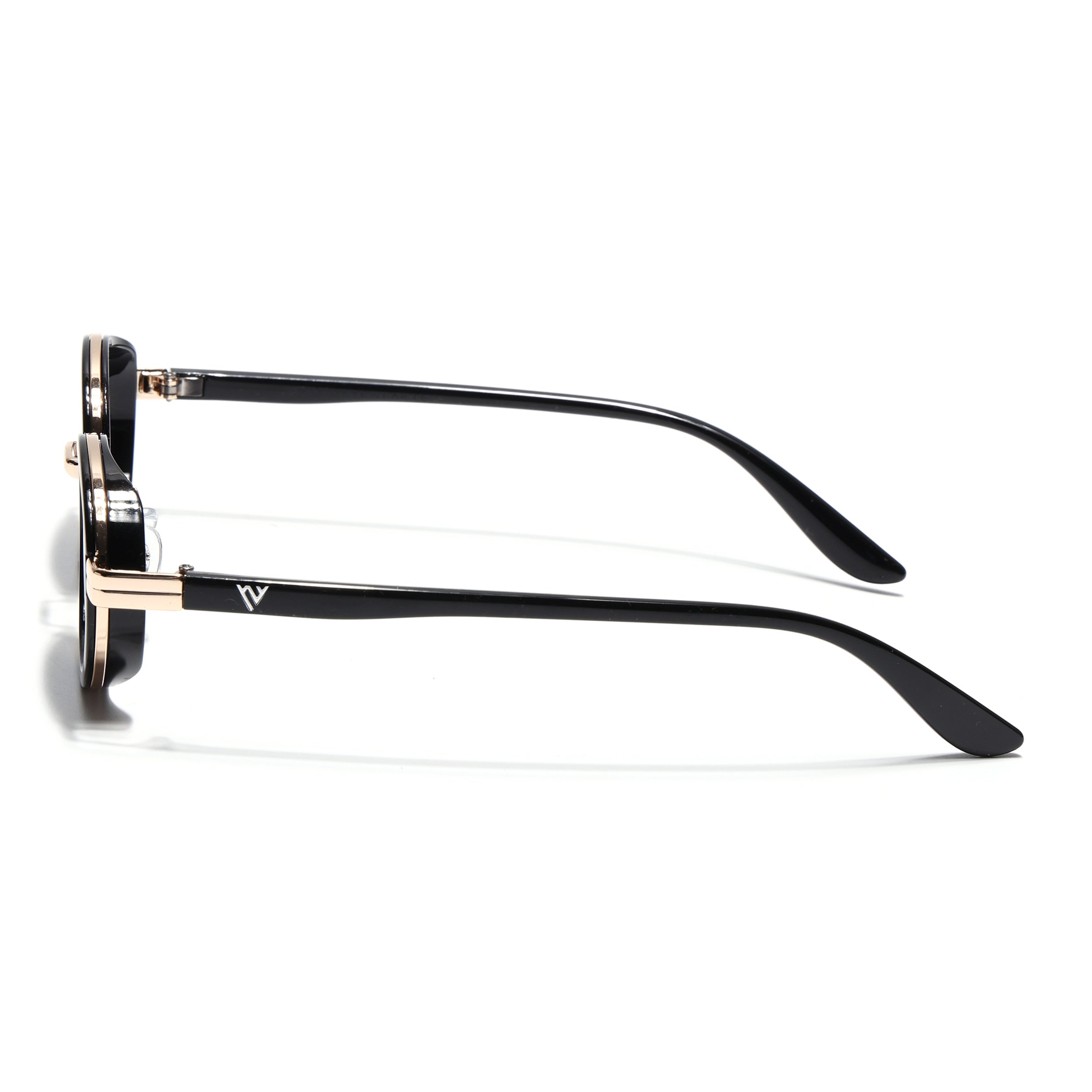 Ovel Sunglasses for Men & Women (Grey Lens | Golden & Black Frame - MG7349)