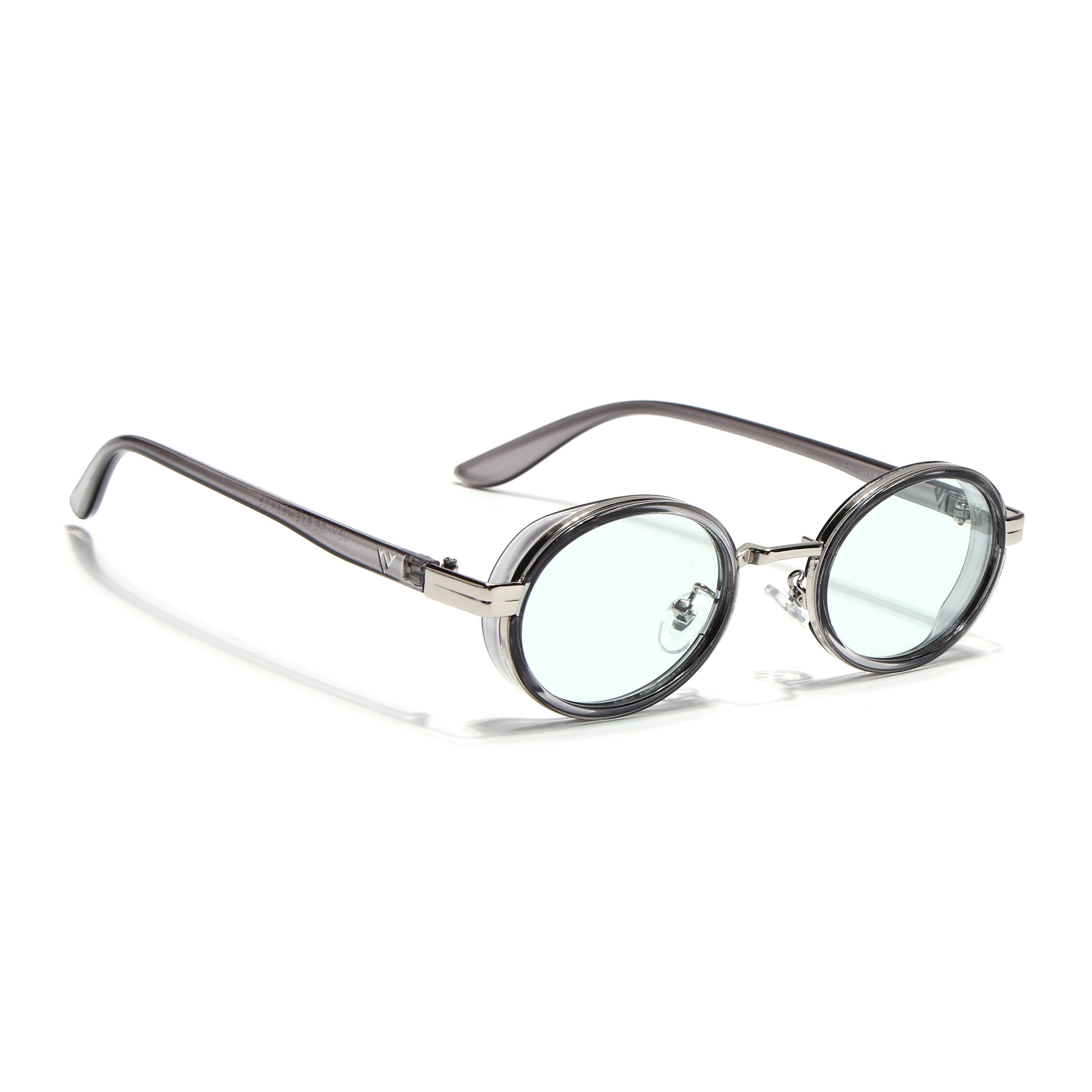 Ovel Sunglasses for Men & Women (Clear Lens | Silver & Transparent Grey Frame - MG7351)