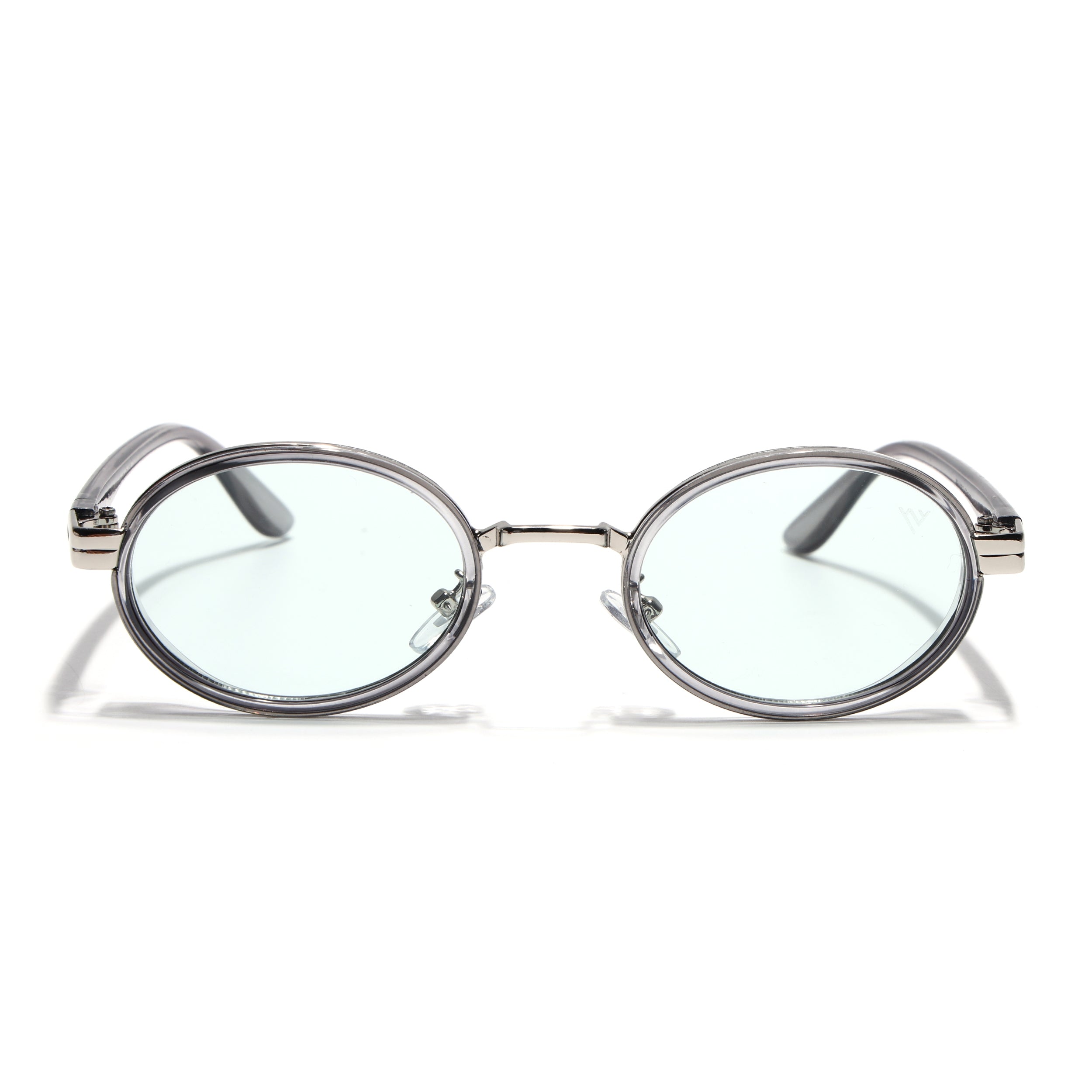 Ovel Sunglasses for Men & Women (Clear Lens | Silver & Transparent Grey Frame - MG7351)