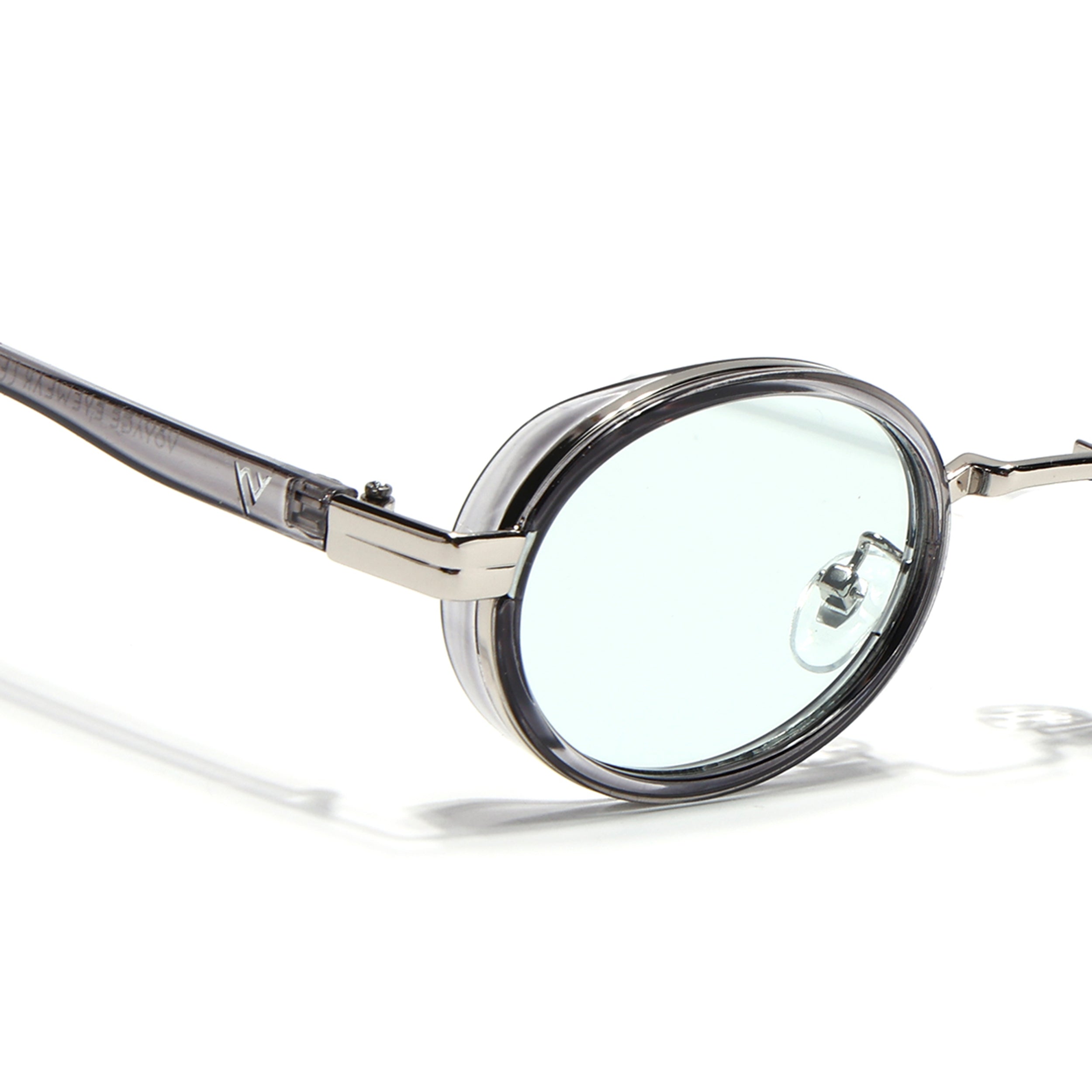 Ovel Sunglasses for Men & Women (Clear Lens | Silver & Transparent Grey Frame - MG7351)