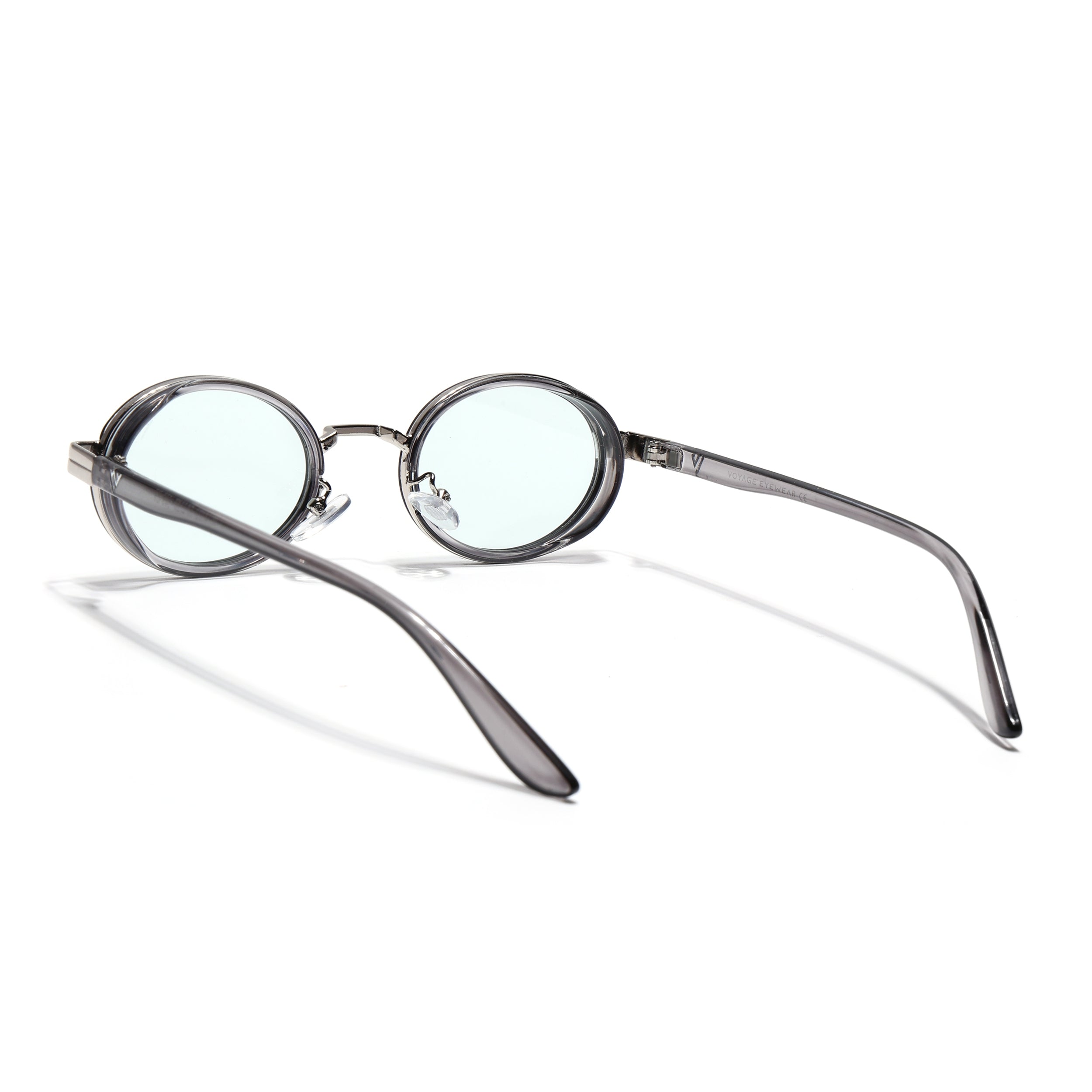 Ovel Sunglasses for Men & Women (Clear Lens | Silver & Transparent Grey Frame - MG7351)