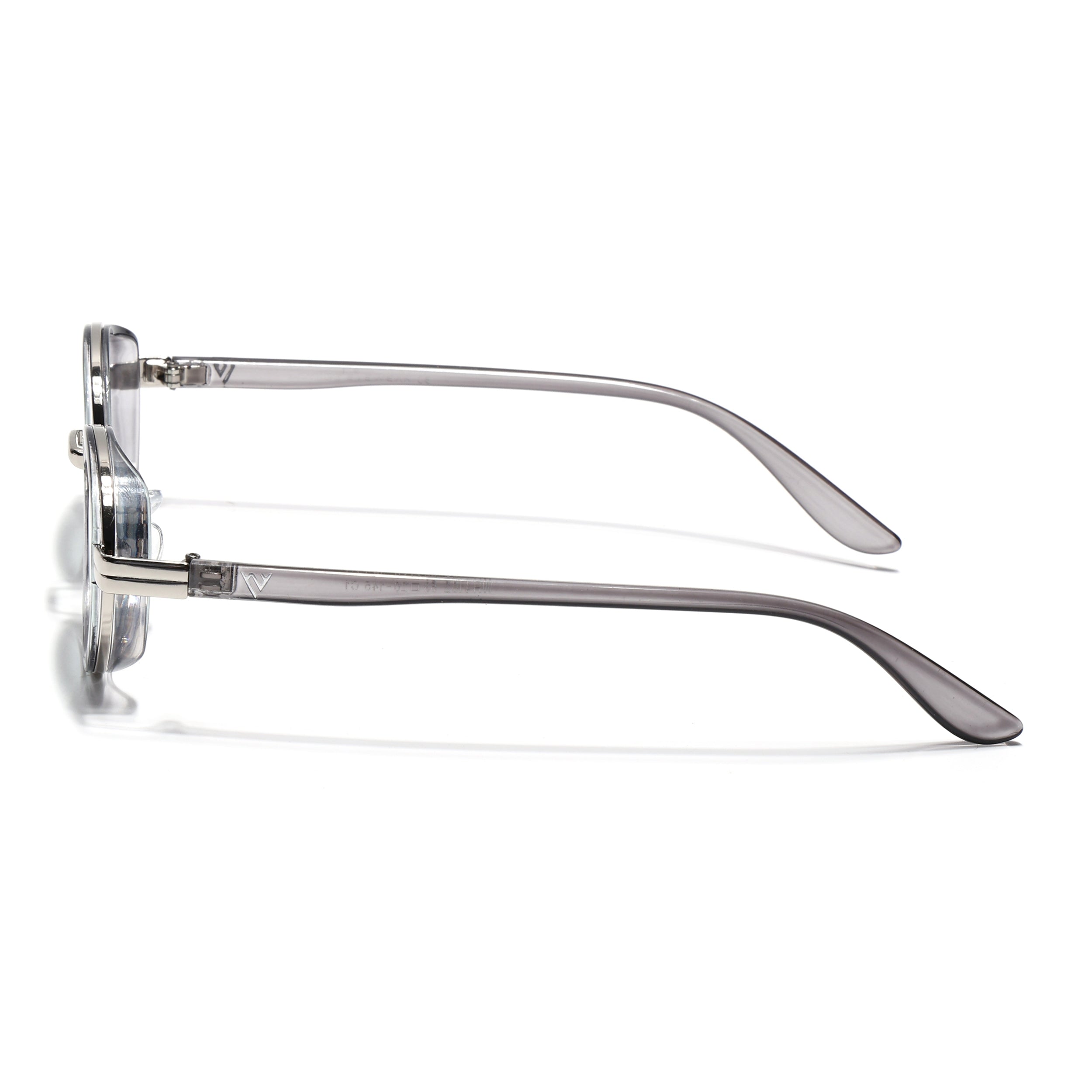 Ovel Sunglasses for Men & Women (Clear Lens | Silver & Transparent Grey Frame - MG7351)