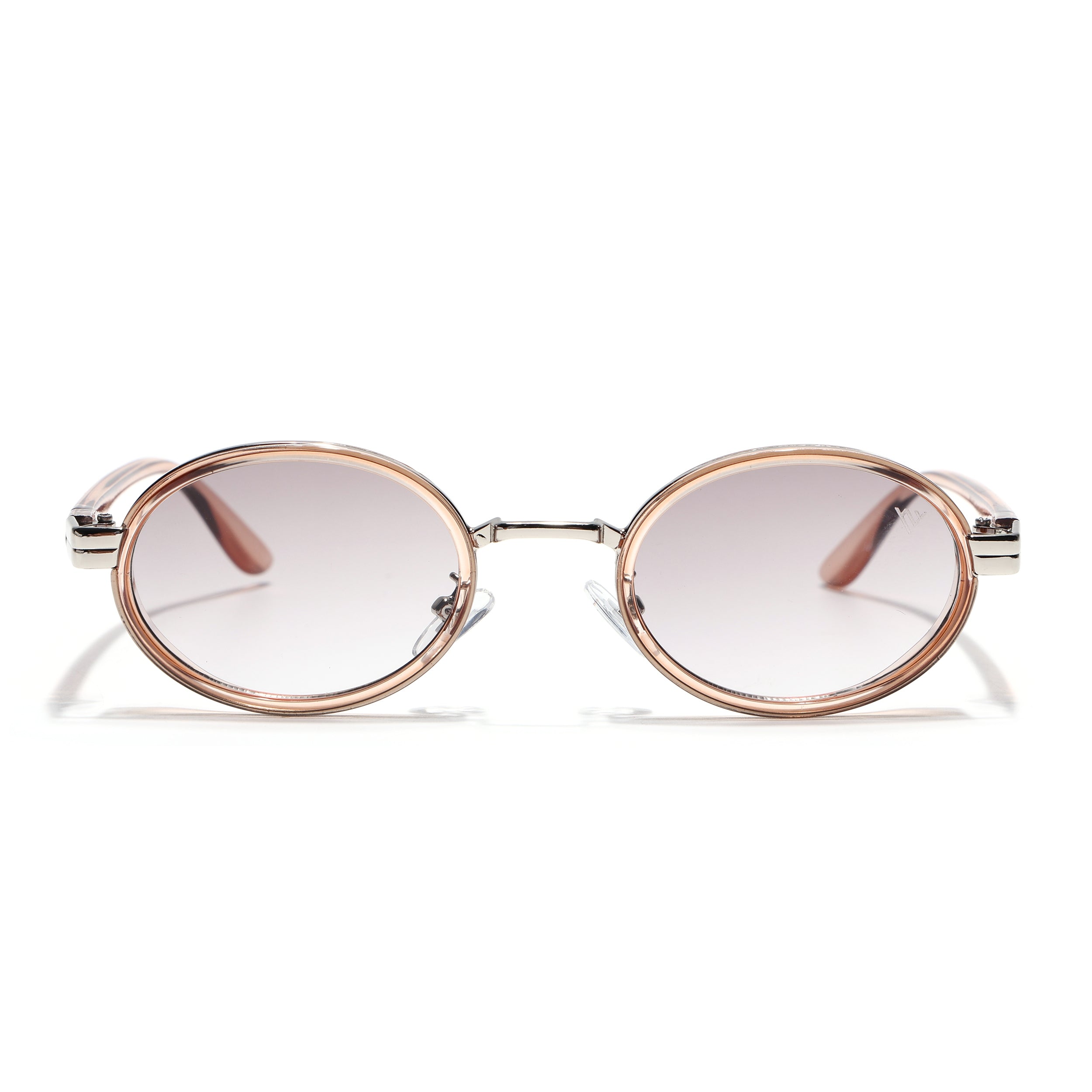 Ovel Sunglasses for Men & Women (Light Brown & Clear Lens | Silver Brown Frame - MG7352)