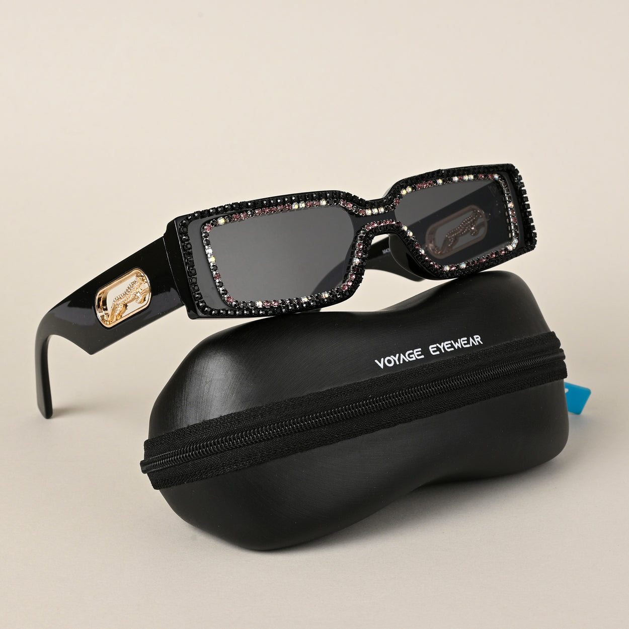 Voyage Black Rectangle Sunglasses for Men & Women - MG4362