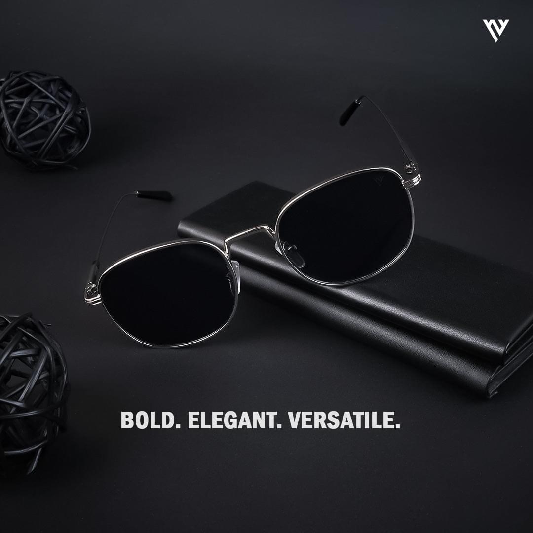 Voyage Exclusive Black and silver Polarized Round Sunglasses for Men & Women - PMG4112