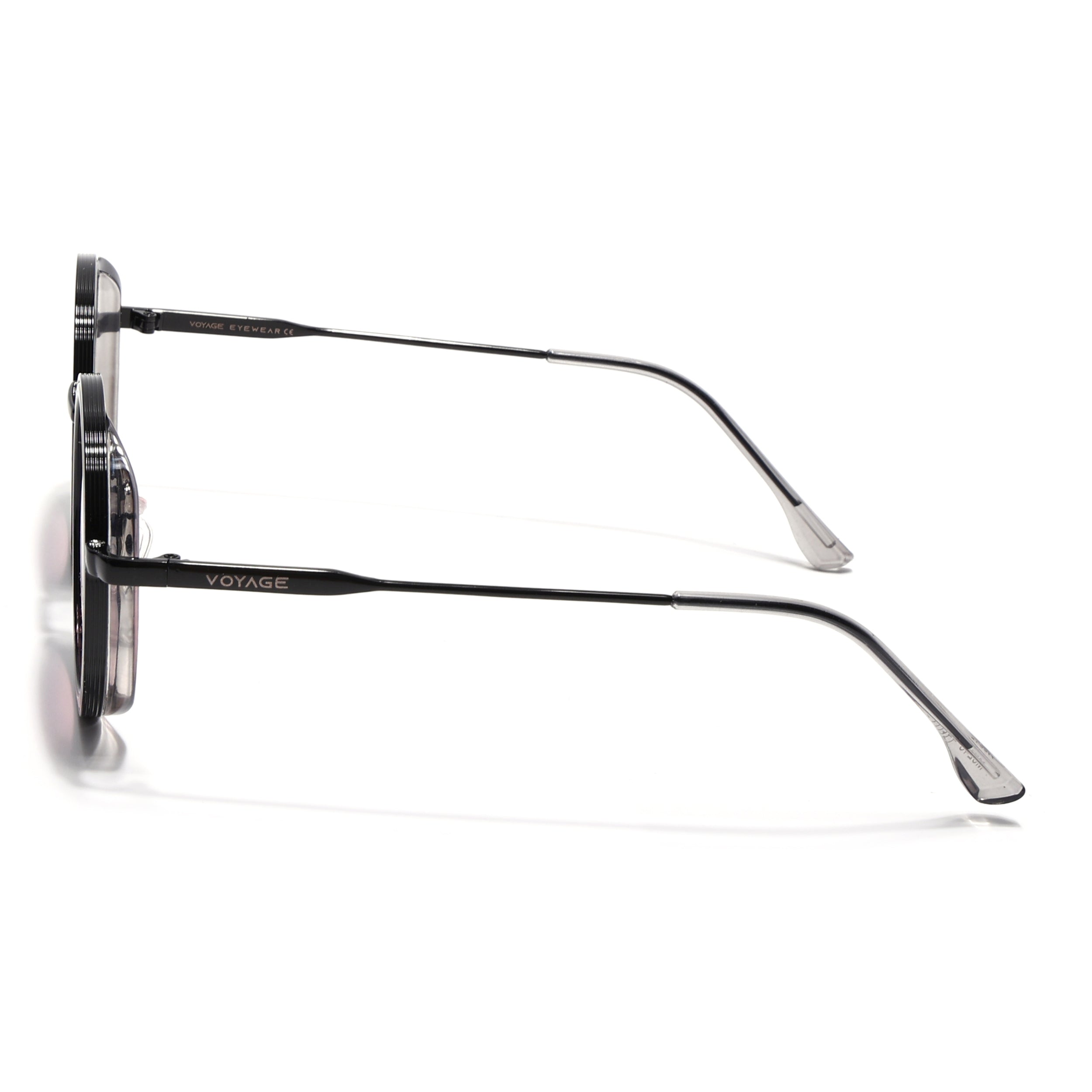 Round Sunglasses for Men & Women (Grey & Pink Lens | Black & Transparent Frame - MG7117)