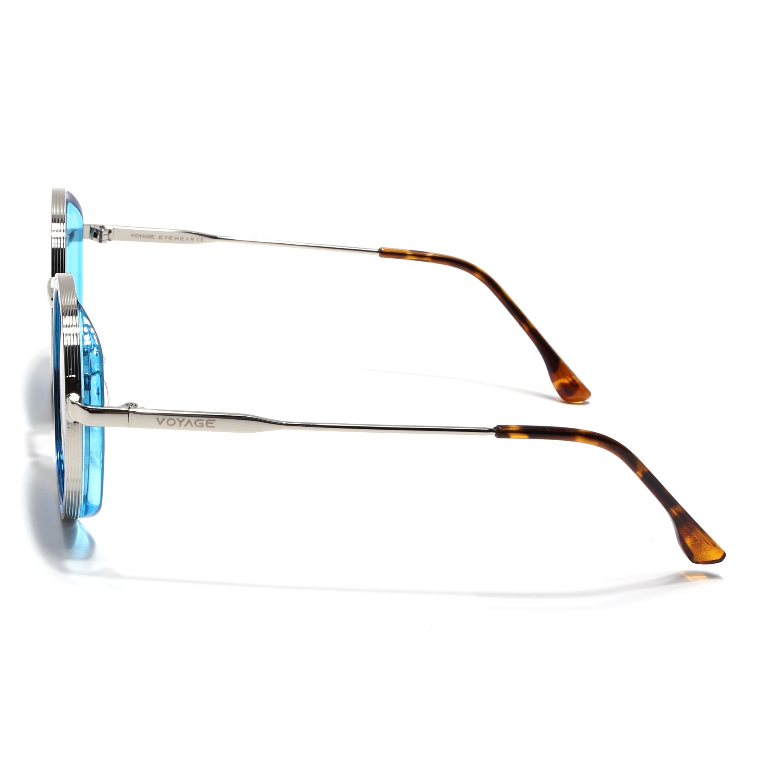 Round Sunglasses for Men & Women (Black Lens | Golden & Blue Frame - MG7118)